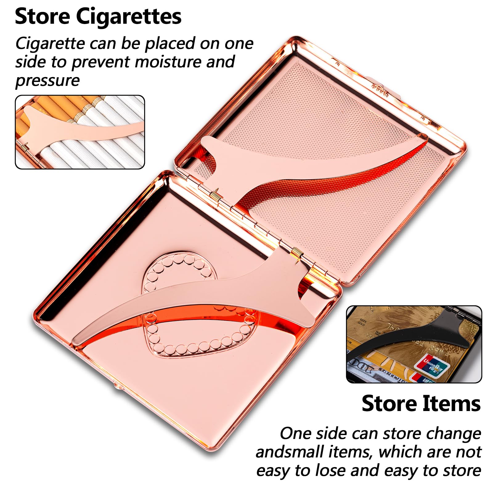 Étui à Cigarettes Rétro en Forme de Cœur avec Pierre Bleue, Métal, 91x85x23mm, pour Cigarettes King Size,Ne Convient Pas Aux Cigarettes de 100 mm de Long. (Cœur-Rose, King Size)