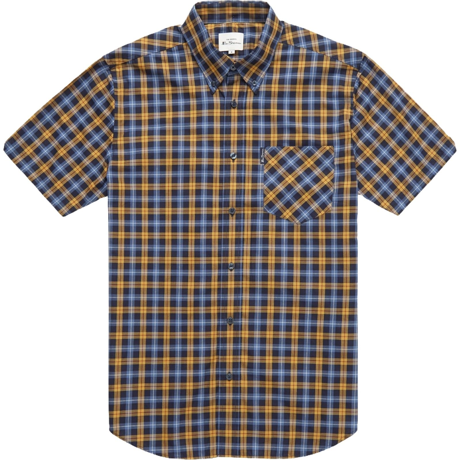 Ben Sherman Mens Gingham Check Big & Tall Short Sleeve Shirt - Gold - 2XL