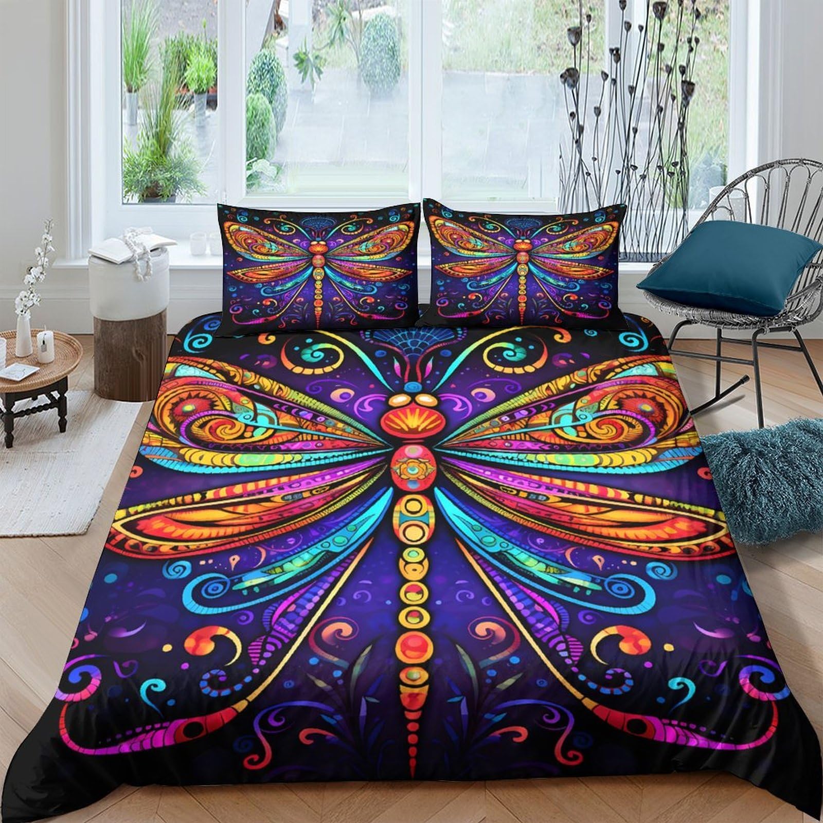 Ctjqhvkz Style-7 3D Printed Colourful Dragonfly Fitted Sheet Microfiber Soft Bed Cover For Bedroom Guest Room Mattress Protection Single（135X200cm）