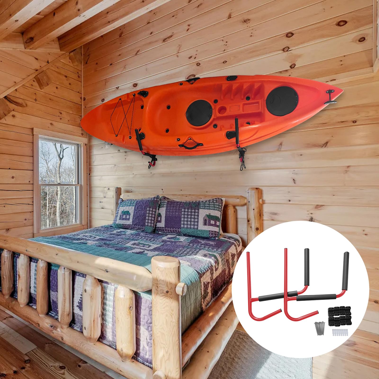 plplaaoo Support mural pour kayak, support de rangement mural robuste pour planche de surf, crochet mural pour utilisation intérieure et extérieure, construction en acier durable (Rouge)