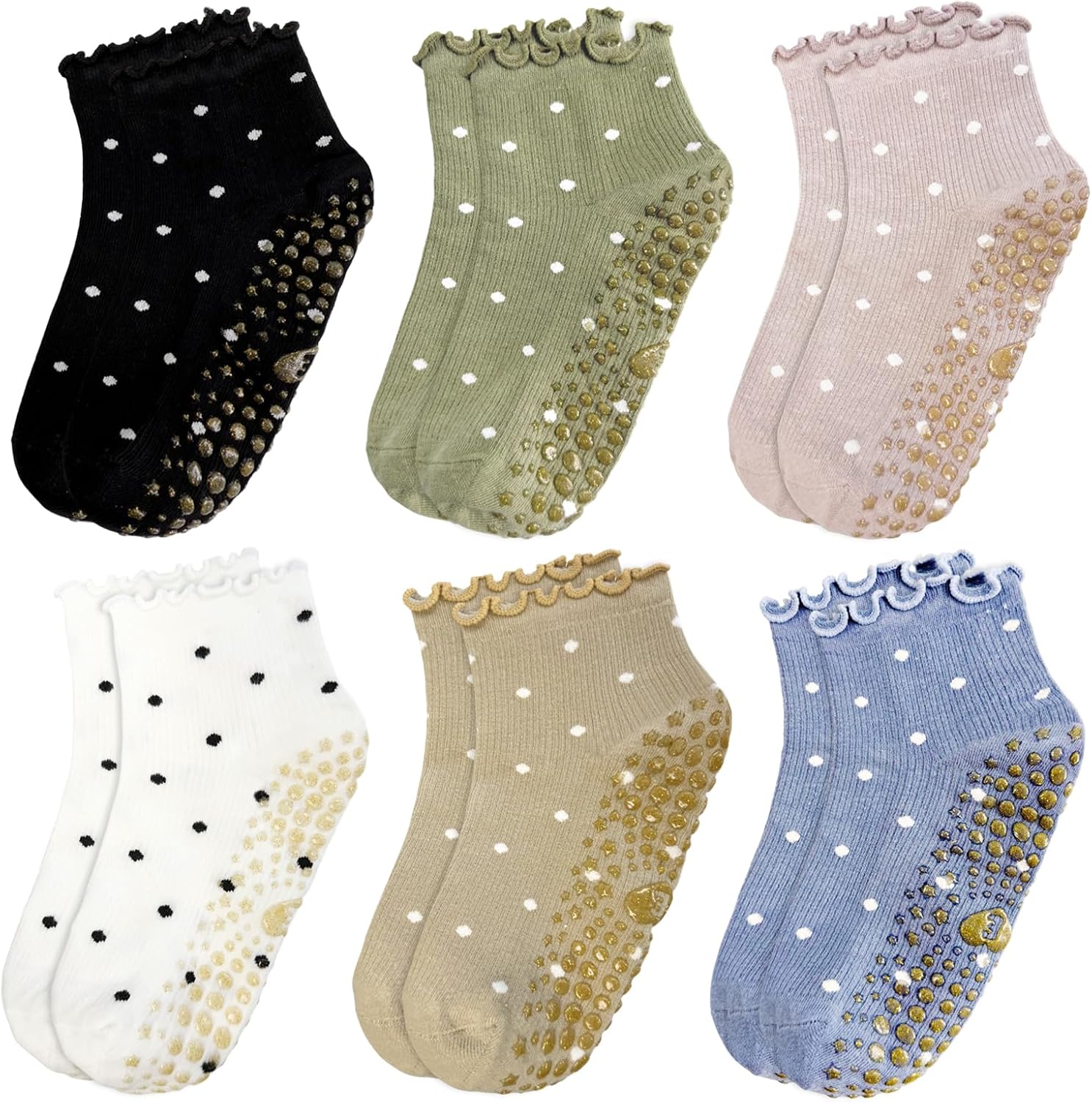 Cute Yoga Socks for Women, Non Slip Grip Pilates Barre Crew Socks with Heart Bow, US Size 5-9