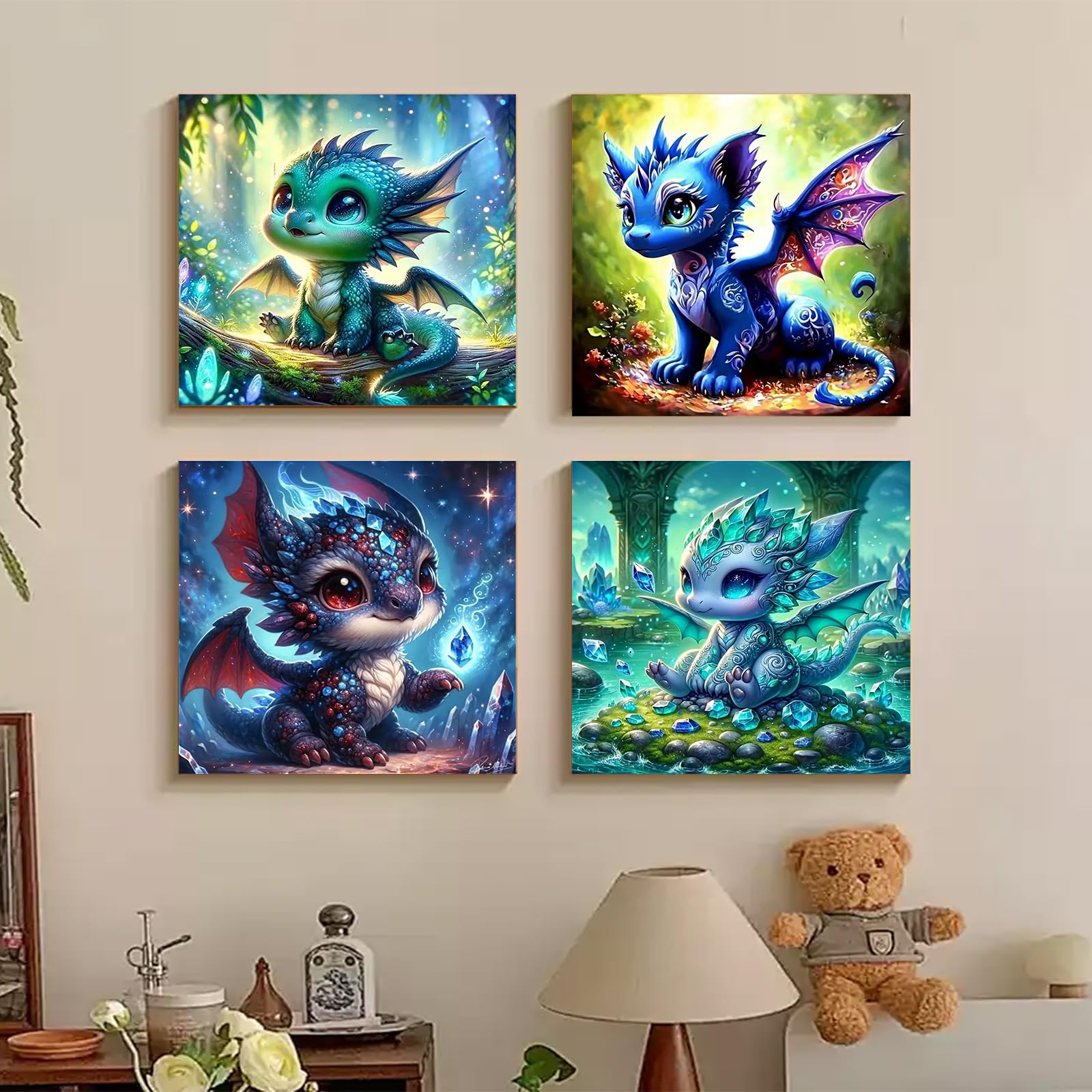 4 Pack Dragon Diamond Painting Kits voor volwassenen, 5D