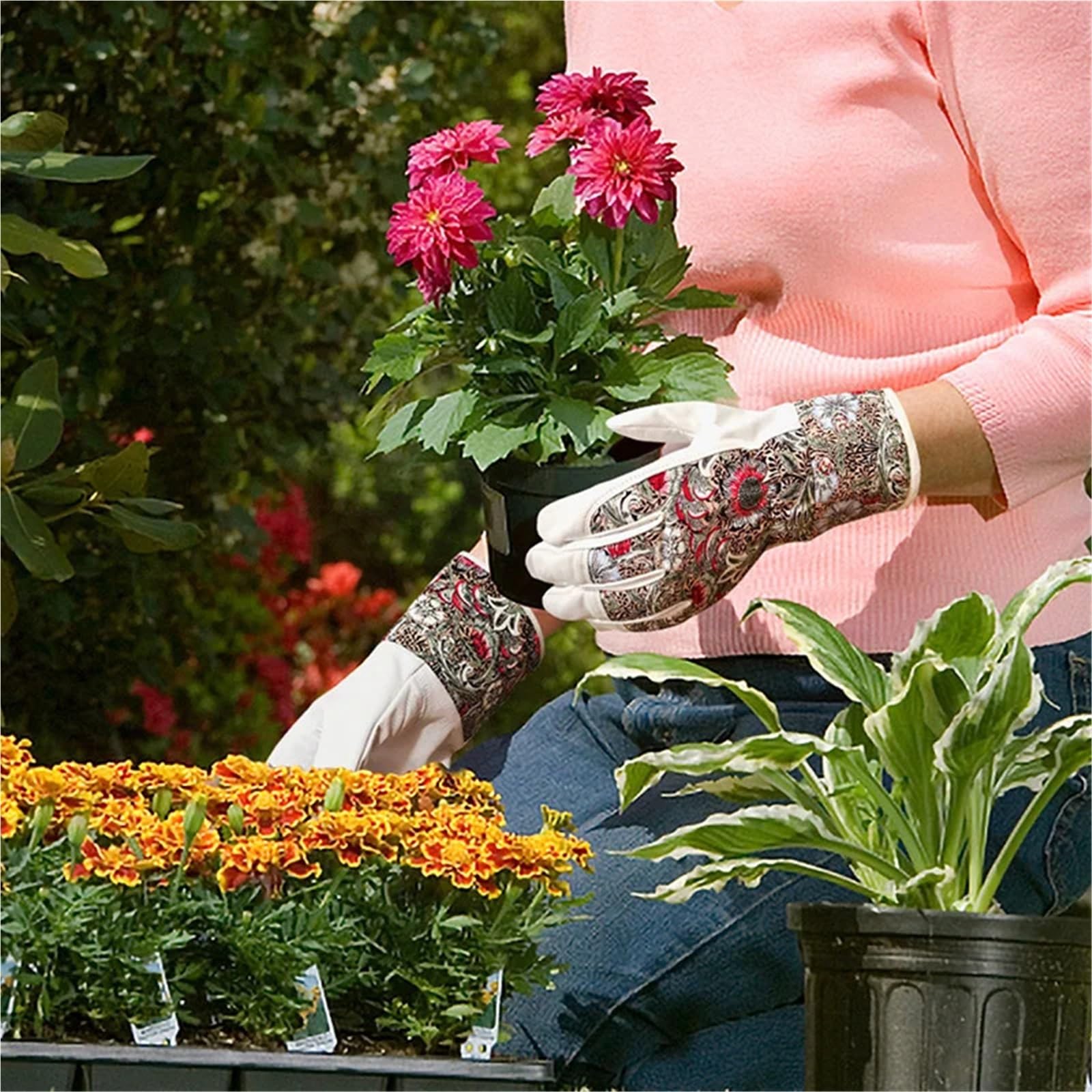 Guantes De Jardinería Palma de cuero de los guantes del trabajo de la señora que cultiva un huerto, parte posterior del algodón, resistencia de la espina de las plantas, muñeca/brazo inferior protege