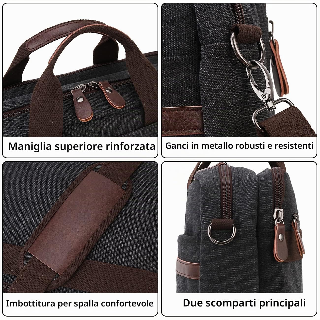 RAVUO Tracolla Uomo, Impermeabile 17 Pollici Porta PC Portatile, Borsa da Lavoro per Insegnanti, Affari, Università - Nero