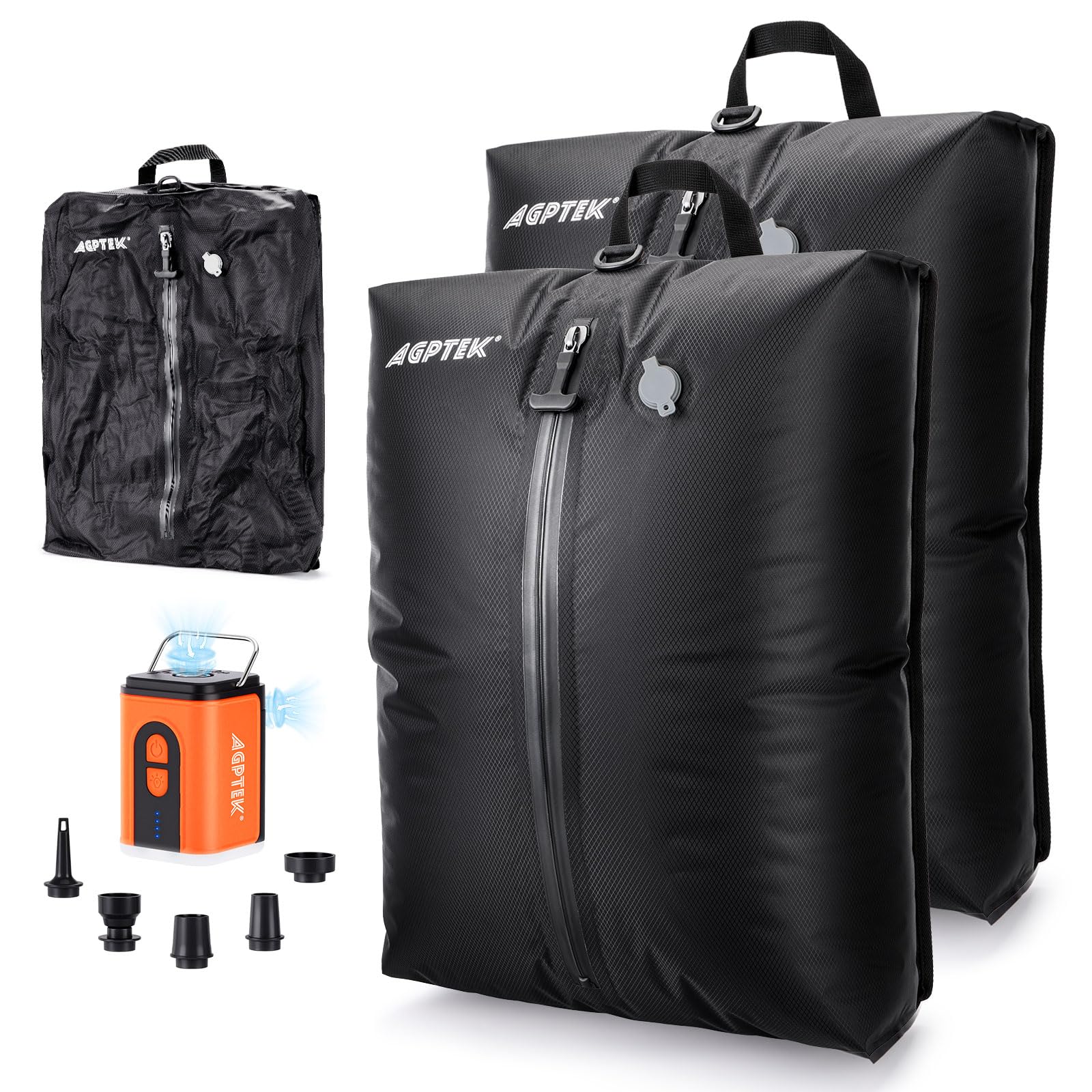 AGPTEK Bolsas Vacío Viaje 33L, 2 Unidades con Bomba Eléctrica 4KPa | Nylon 70D+TPU Resistente, IP67 Impermeable, Ahorra 50% Espacio, Bomba Inalámbrica con Luz LED/SOS, 33L para Maleta 20"-28"