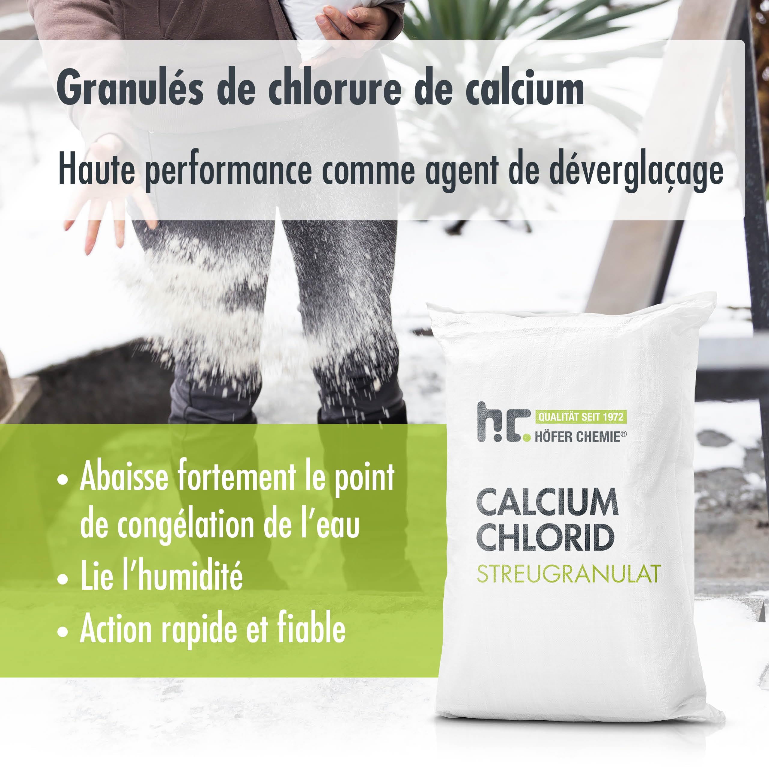 Höfer Chemie® Chlorure de Calcium Polyvalent 2 x 25 KG, Sel de Déneigement et Déshumidificateur – Efficace Jusqu’à -20° C, Écologique et Haute Performance