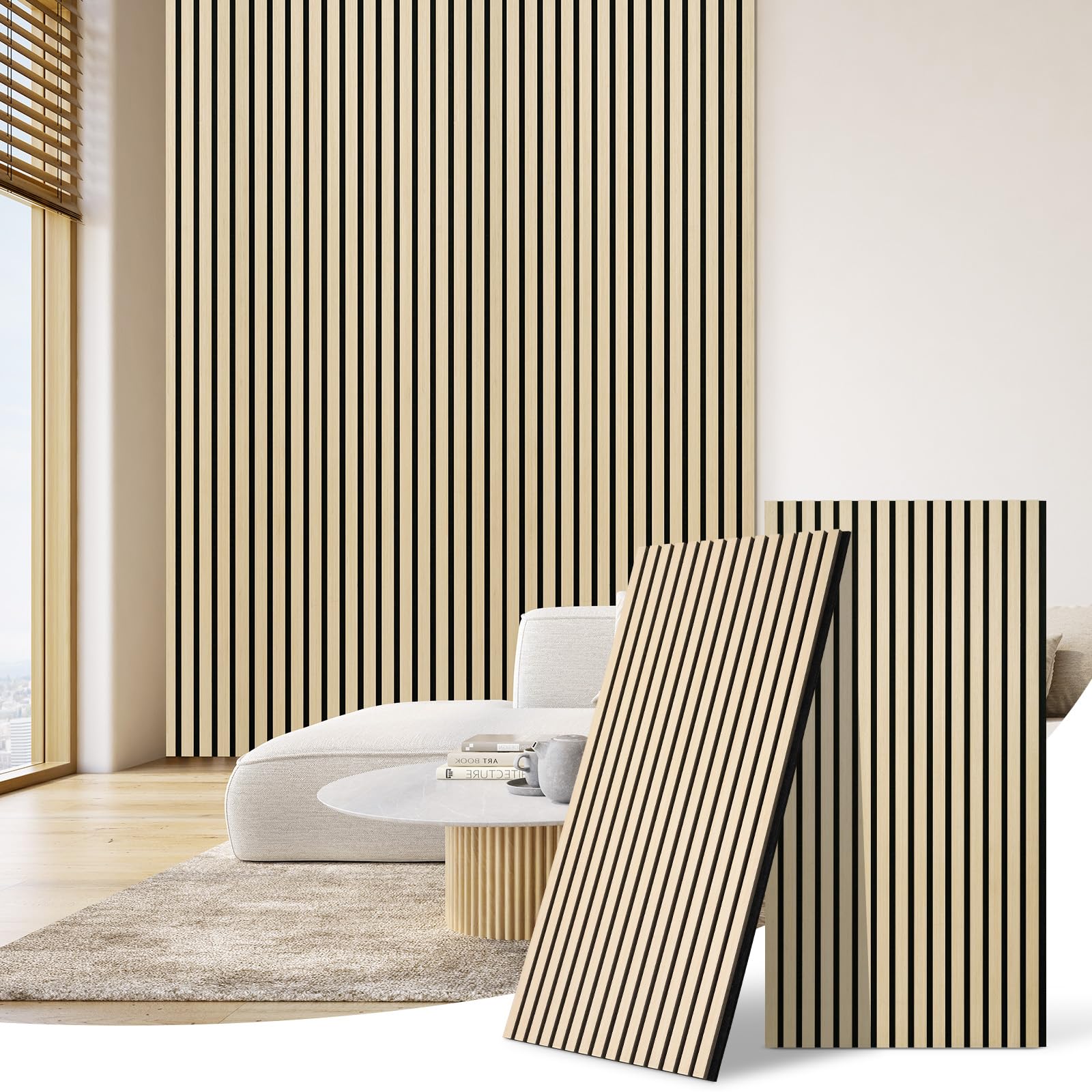 DOLLAR BOSS Paneles acústicos de madera, paneles de pared 3d 120x60cm 2 Piezas | pared de madera, pared acústica, paneles acústicos, pared con molduras decorativas Roble Blanco