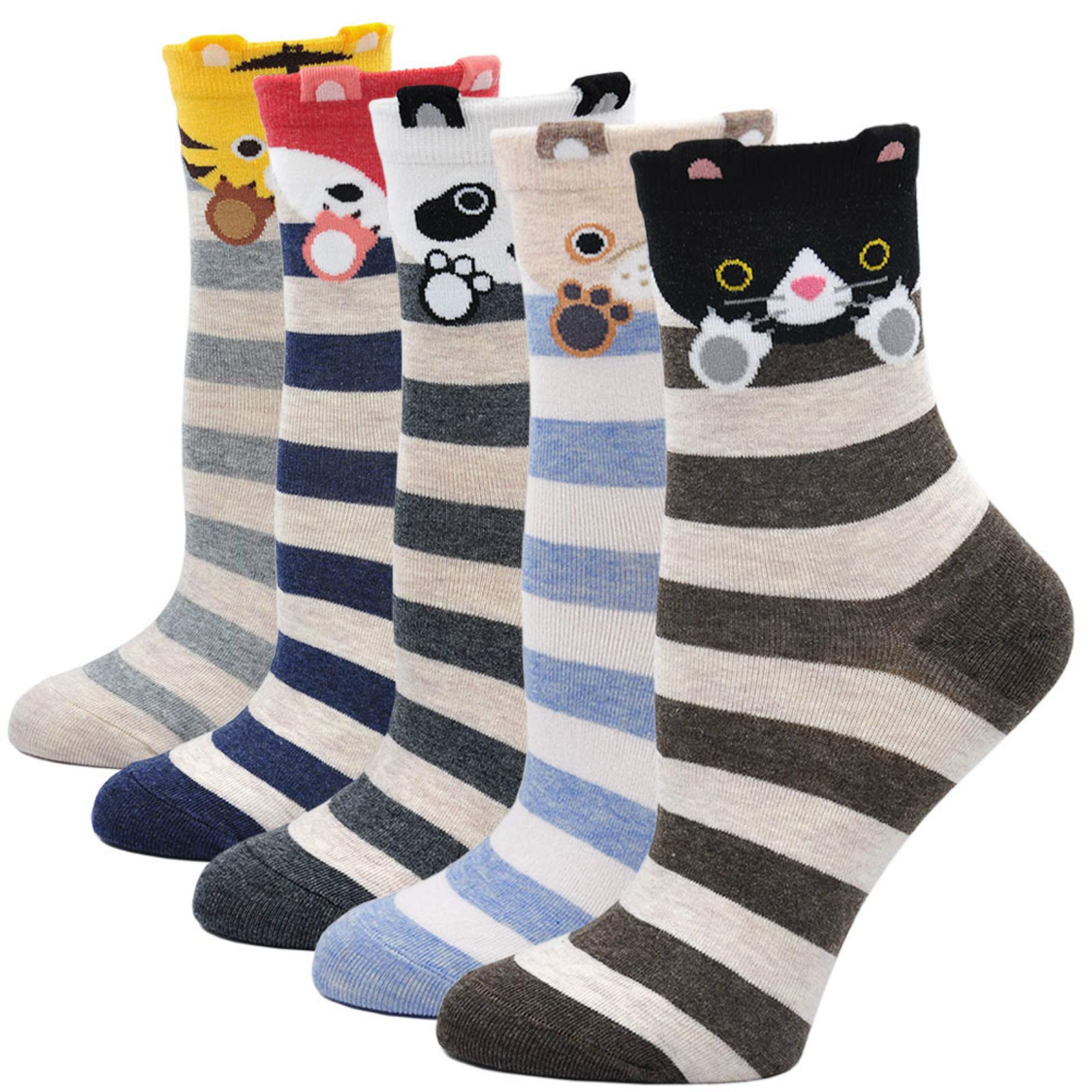 PUTUO Womens Funny Cute Animal Socks Ladies Cotton Socks Funky Cartoon Dog Socks Girls Novelty Crew Socks, Christmas socks