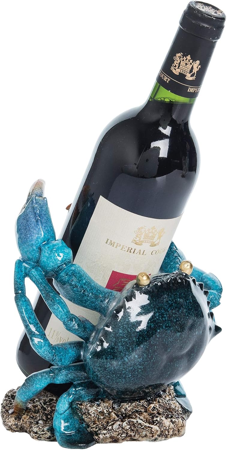 Beachcombers B23502 Crab Wine Bottle Holder, 7-inch Length, Blue
