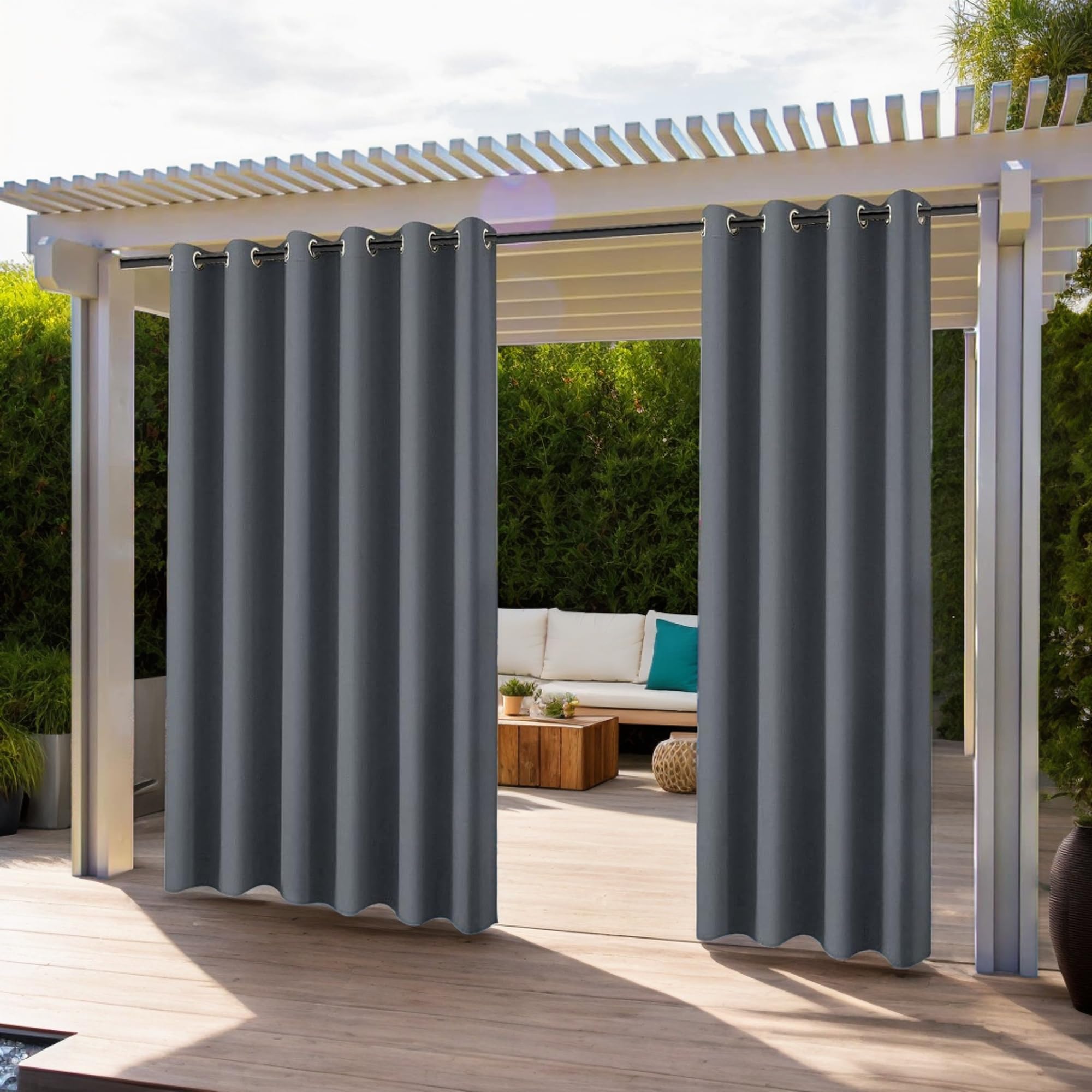 Livego Dark Grey Outdoor Curtains For Garden Patio Gazebo Pergola,Waterproof,Windproof,Blackout Thermal Insulated Double Grommet(Top And Bottom) Outdoor Curtains For Garden Patio Door(1 Panel,52"*108",Dark Gray)