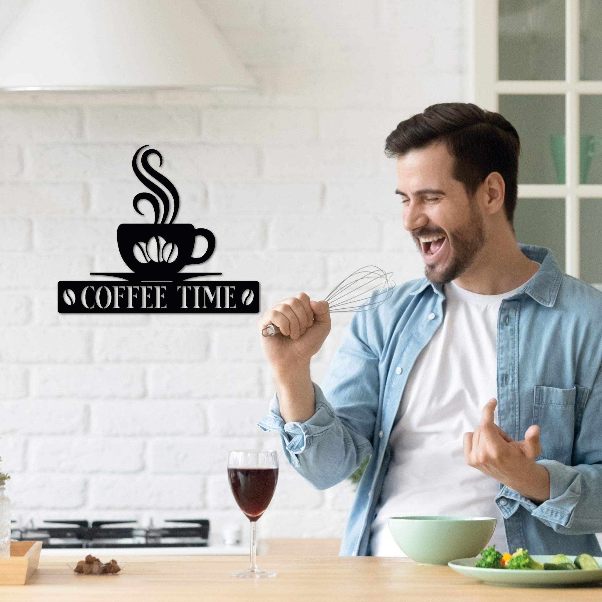 Steelmonks Coffee Time – Una splendida targa in metallo decorativa da parete per tutte le persone di calma (105 cm, grigio chiaro (RAL 9006)