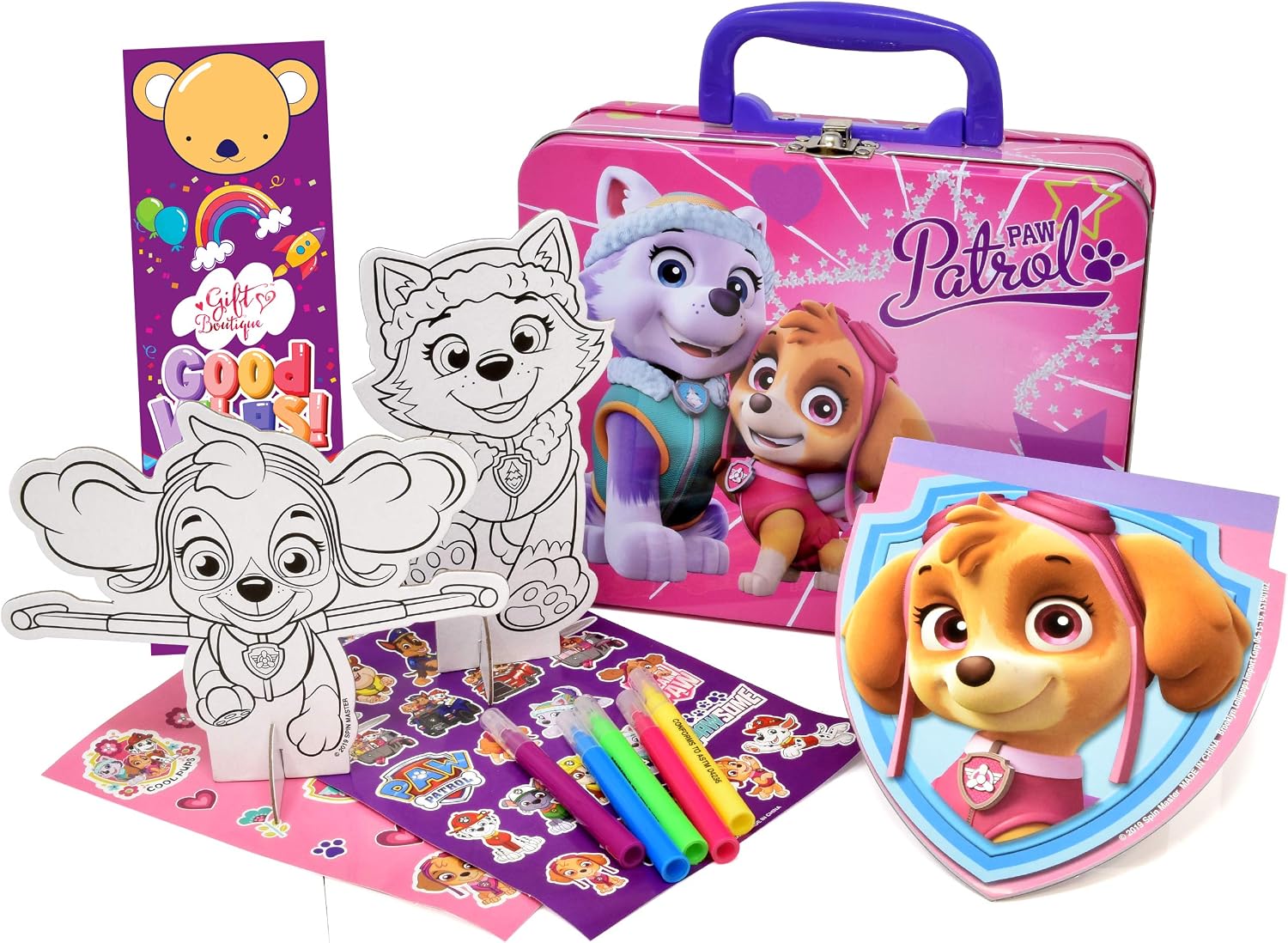 Paw Patrol Coloring and Activity Tin Box, Includes Stickers, Gift Boutique Mess Free Crafts Color Kit in Tin Box, for Toddlers, Boys and Kids