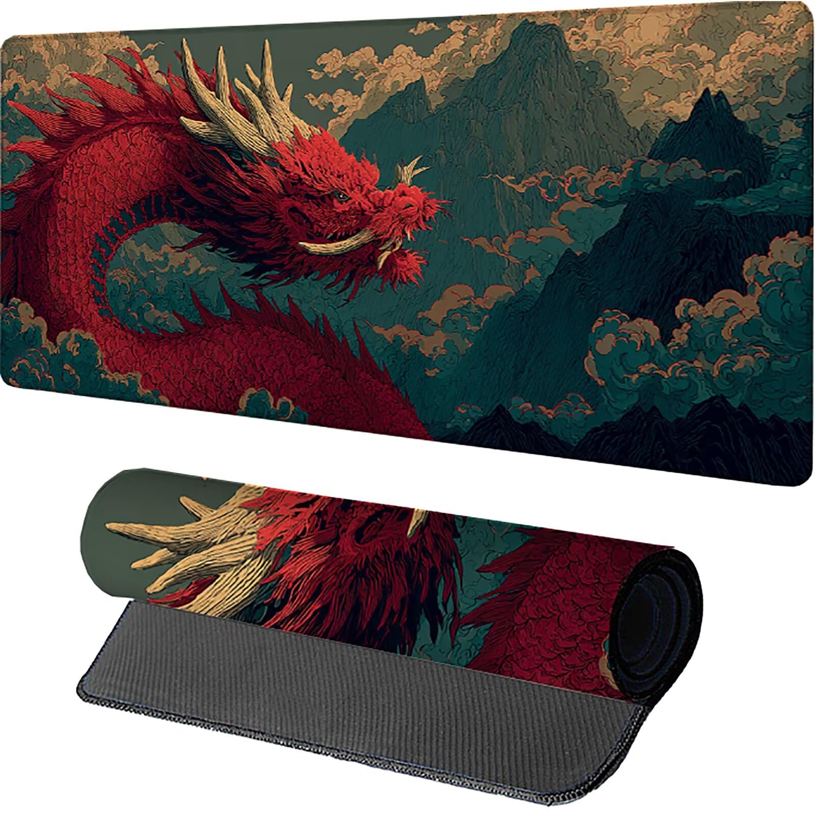 Dragon Gamingowa podkładka pod mysz 1600 x 800 x 3 mm, podkładka pod mysz XXL ze zszytymi krawędziami, akcesoria gamingowe, poprawia precyzję i prędkość, podkładka pod mysz, duża podkładka pod mysz do