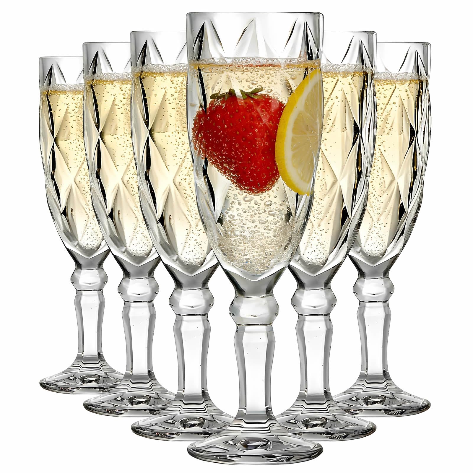 MYKAGS Set of 6 165ml Champagne Flutes, Ideal for Celebrations and Special Occasions, Premium Quality Crystal Glassware
