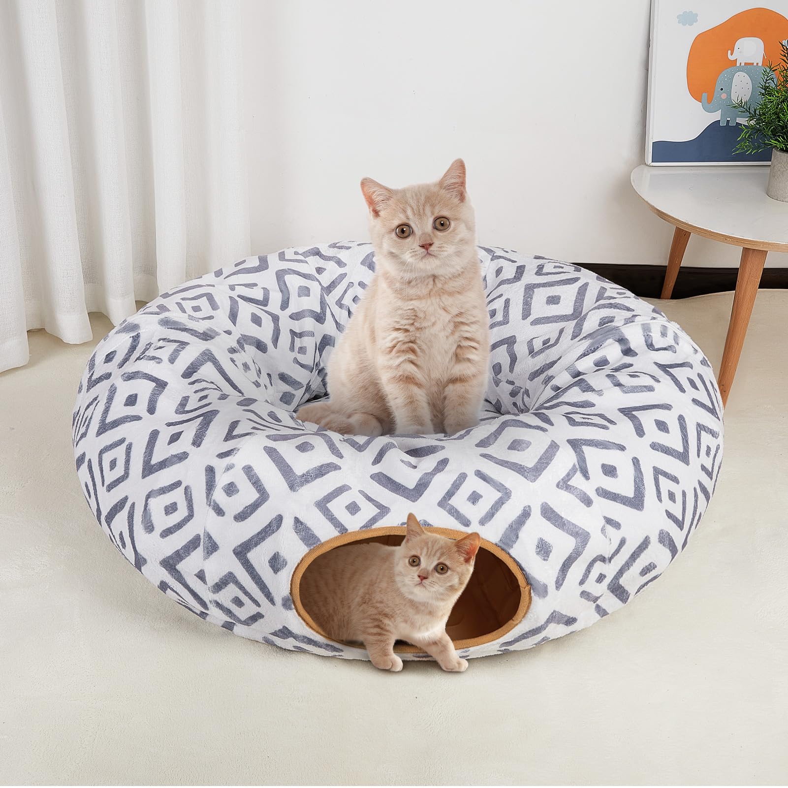 Katzentunnelbett Mit Donut-Form – Waschbar, Verstellbar, Mit Spielbällen Für Kleine & Große Katzen