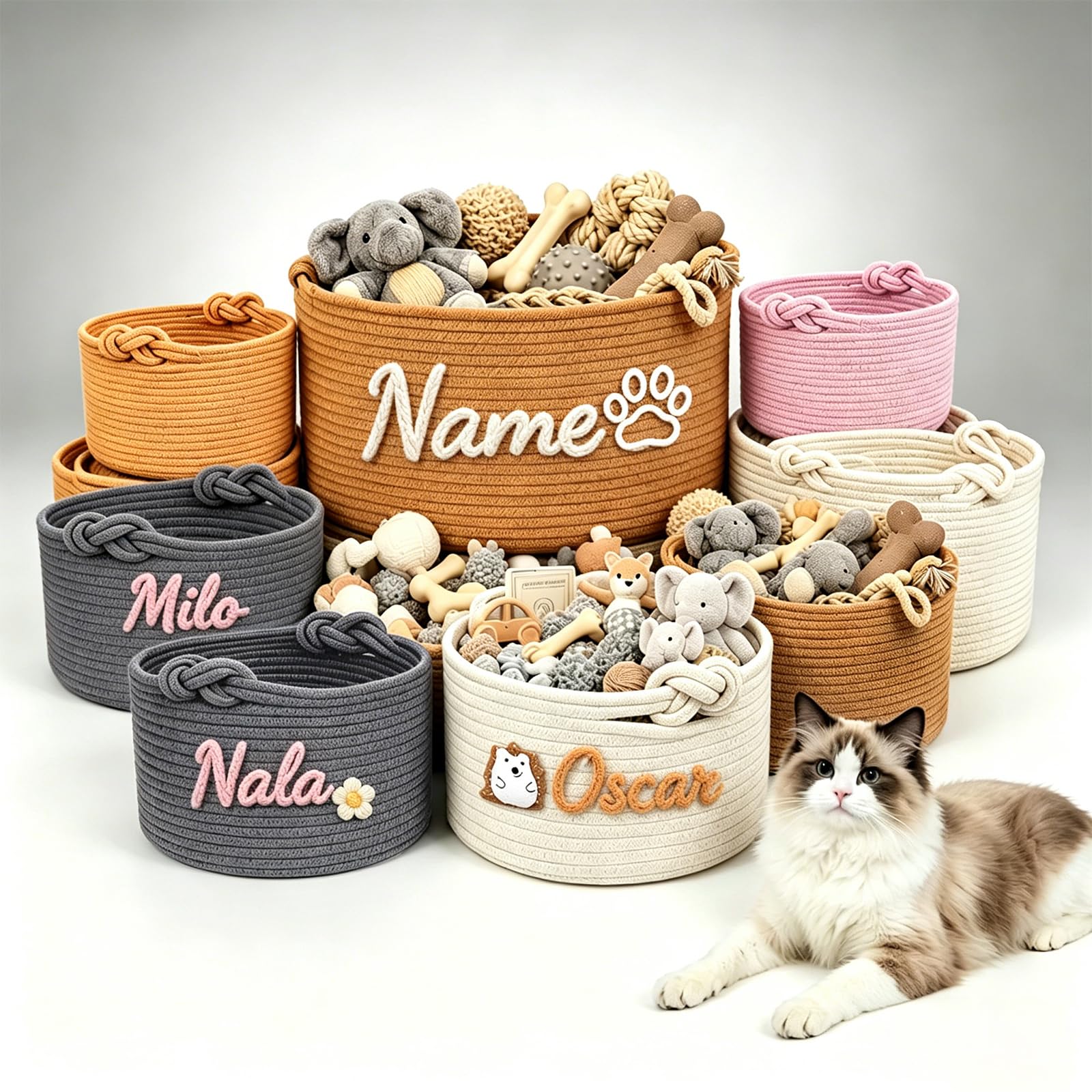 RSQGT Personalised Dog Toy Basket with Pet Name and Carry Handles