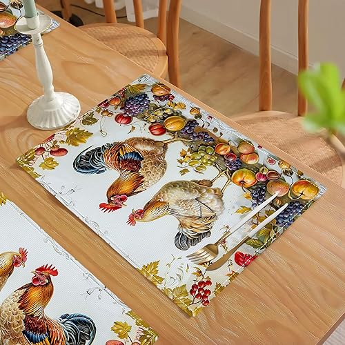 Vista 142 de Juego de 4 manteles individuales botánicos con diseño de flores, plantas botánicas, hojas de flores, rústico, floral, impermeable, lavable