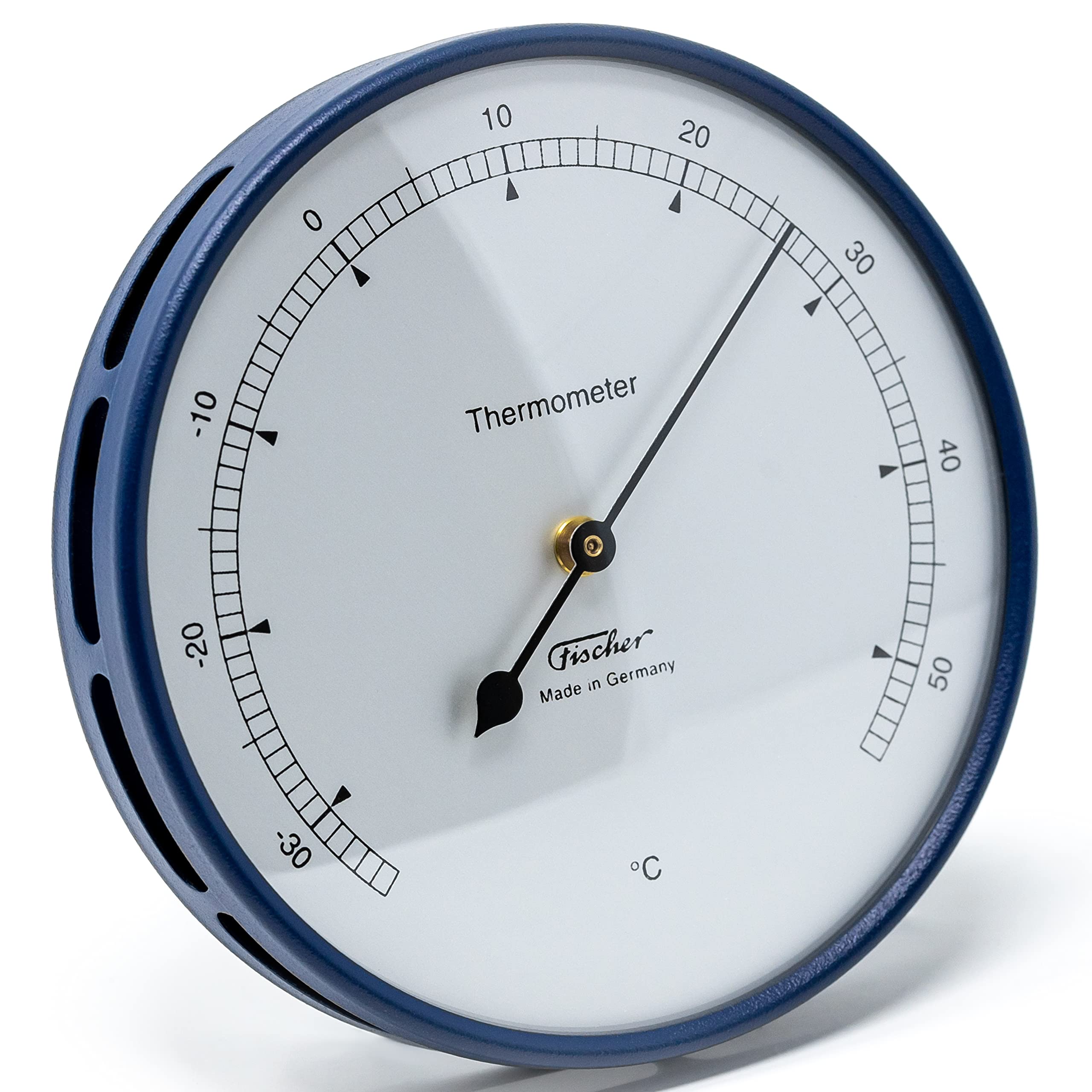 Fischer 117.48 – Termometro per interni ed esterni – Termometro bimetallico da 103 mm in acciaio inox Made in Germany – blu