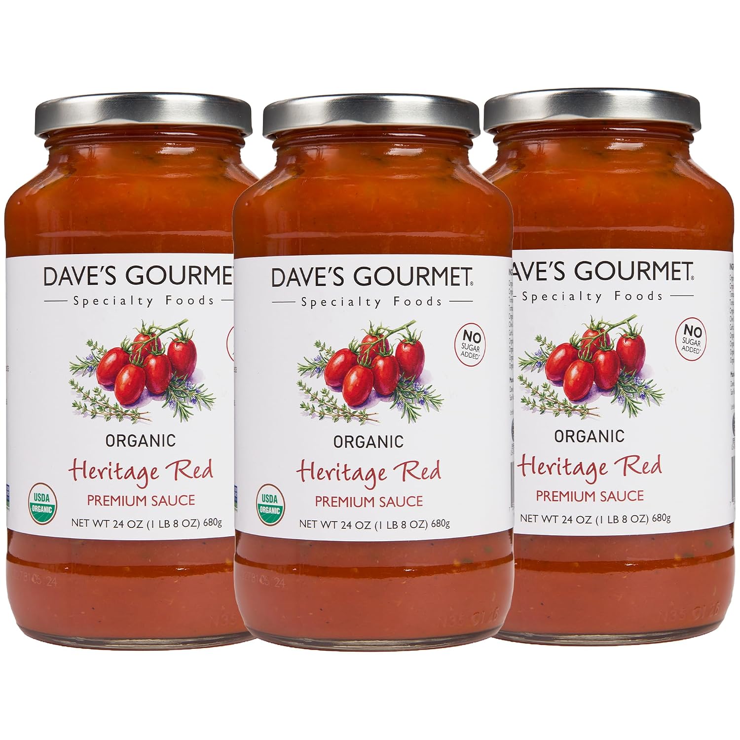 Dave's Gourmet Organic Heritage Red Pasta Sauce - Zesty & Rich Tomato Blend - Marinara Sauce - Ideal for Pasta, Pizza, Sausage & More - Vegan & Gluten Free - 24oz (Pack of 3)