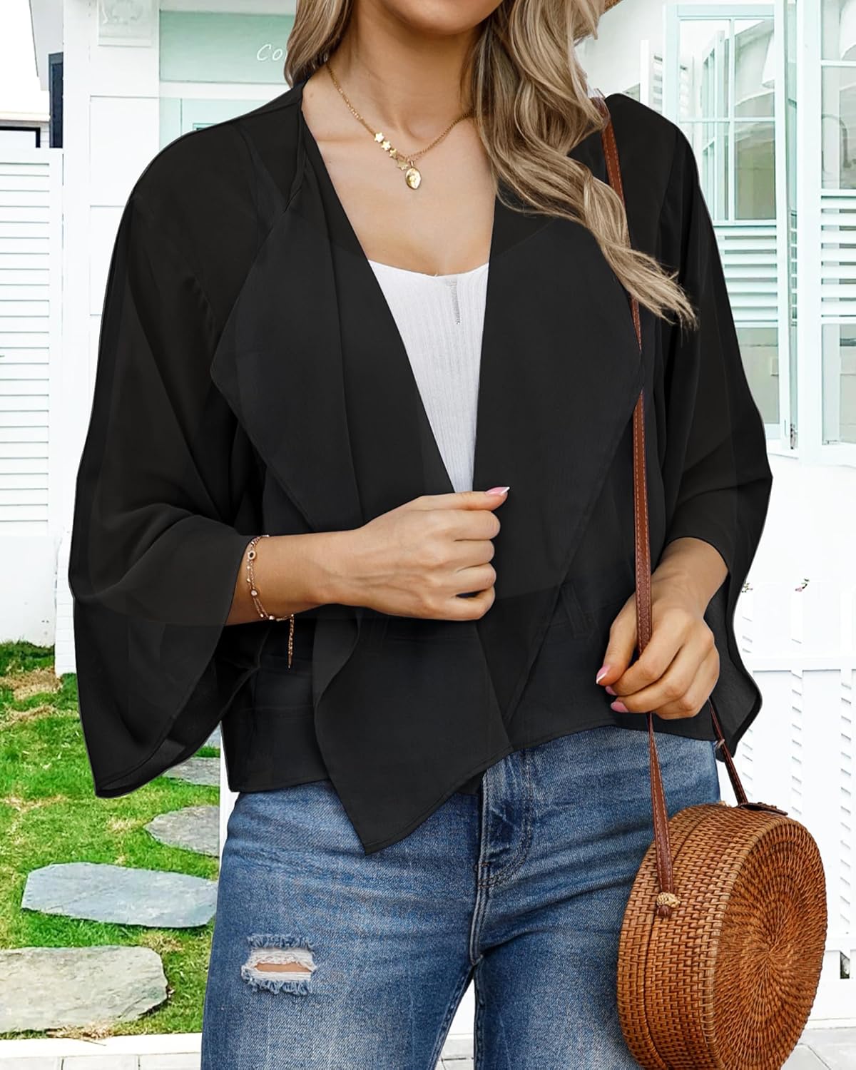 Womens Summer Tops Short Shrugs Kimono Cardigans Casual Chiffon Bolero Jackets - Image 2