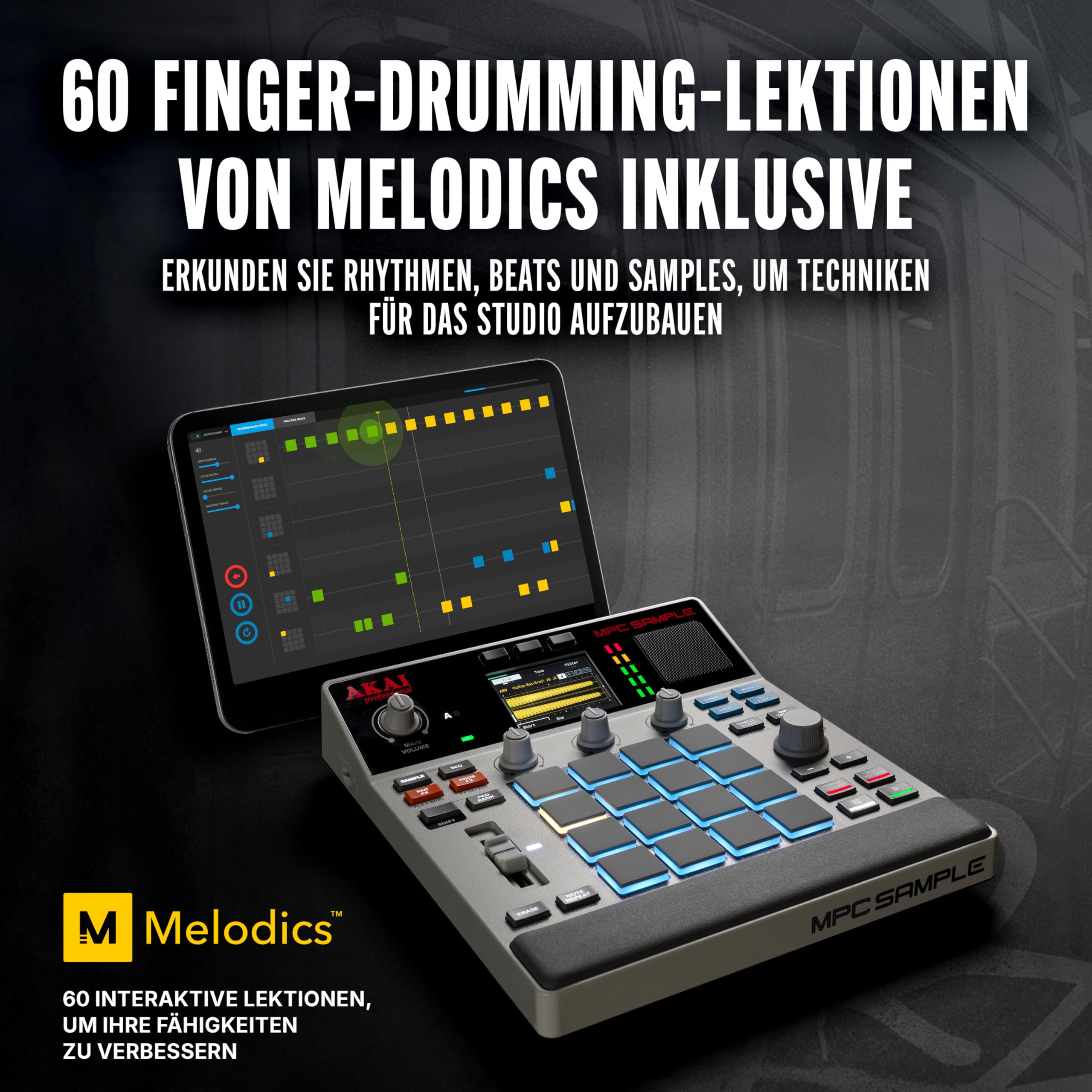 Akai Professional MPC Sample - Standalone Portable Sampler, Sequenzer und Effektprozessor mit Akku, USB-C, integriertem Lautsprecher und Mikrofon