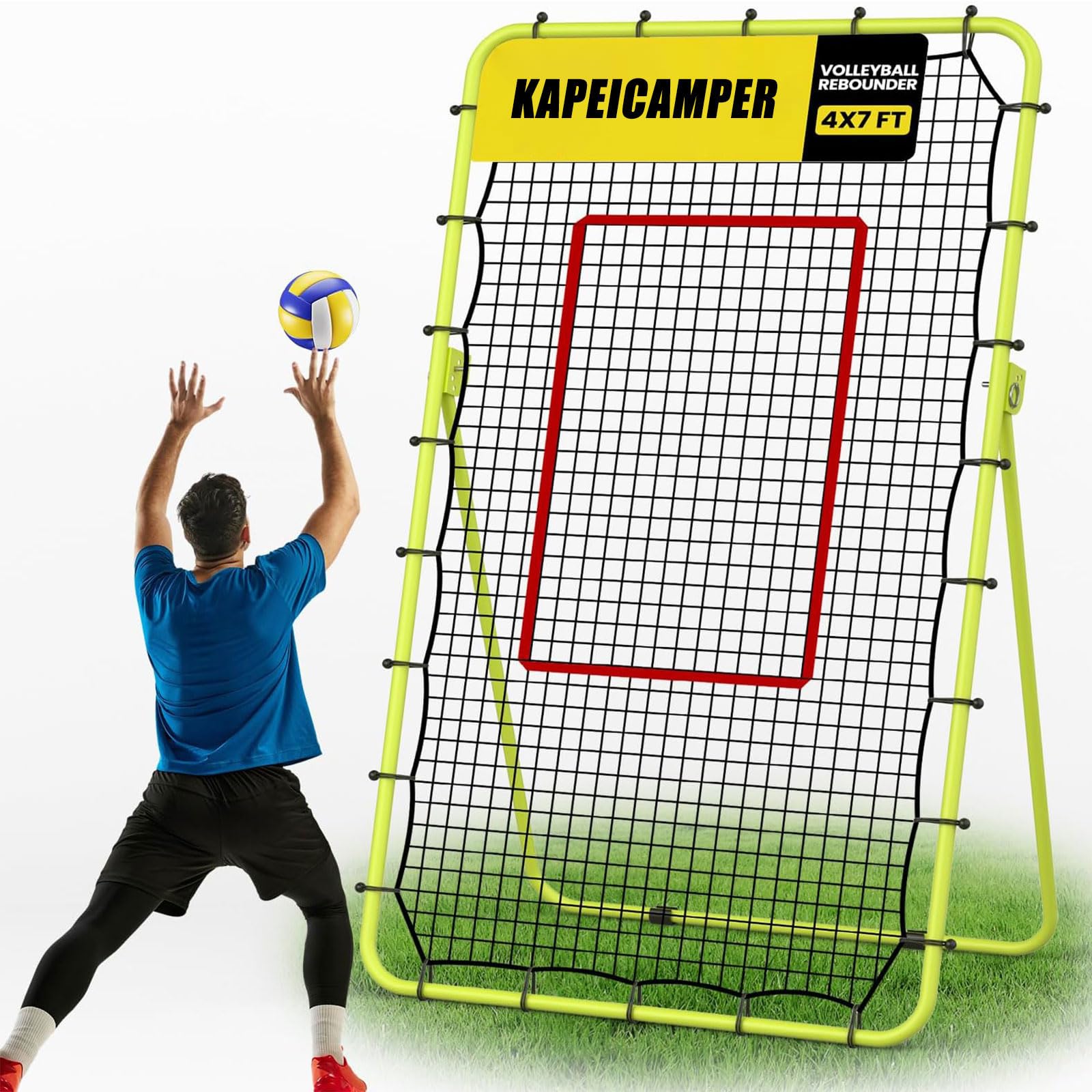 KAPEICamper Baseball Football Rebounder Net, Pitch Back Nets, Portable Sport Training Equipment with 5-Angle Adjustable, 210x120cm Durable Steel Frame & High-Tension PE Netting, for Volleyball, Soccer