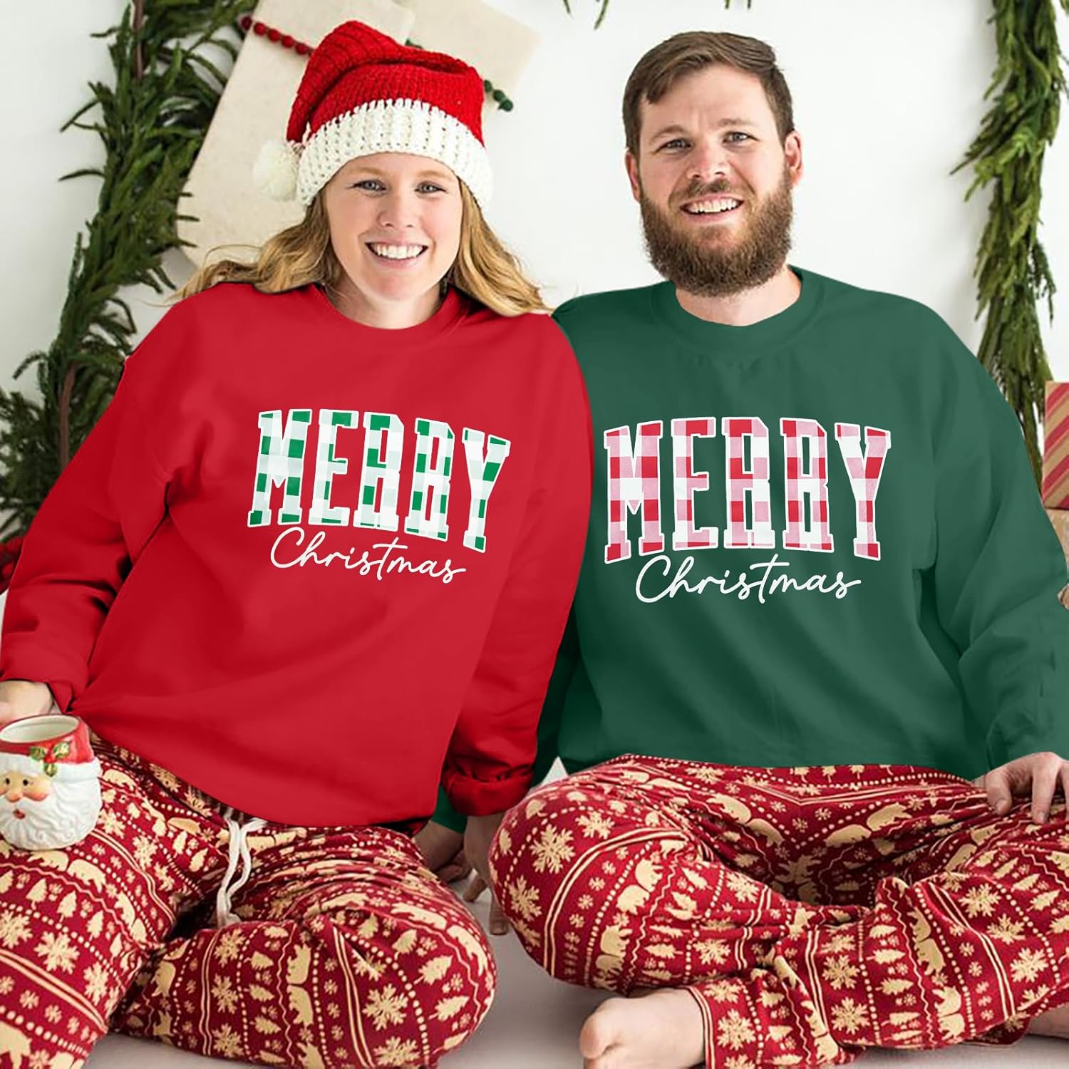 LUKYCILD Christmas Couples His and Her Sweatshirt: Merry Christmas Couples Matching Outfits Xmas Holiday Long Sleeve Shirt - Image 3