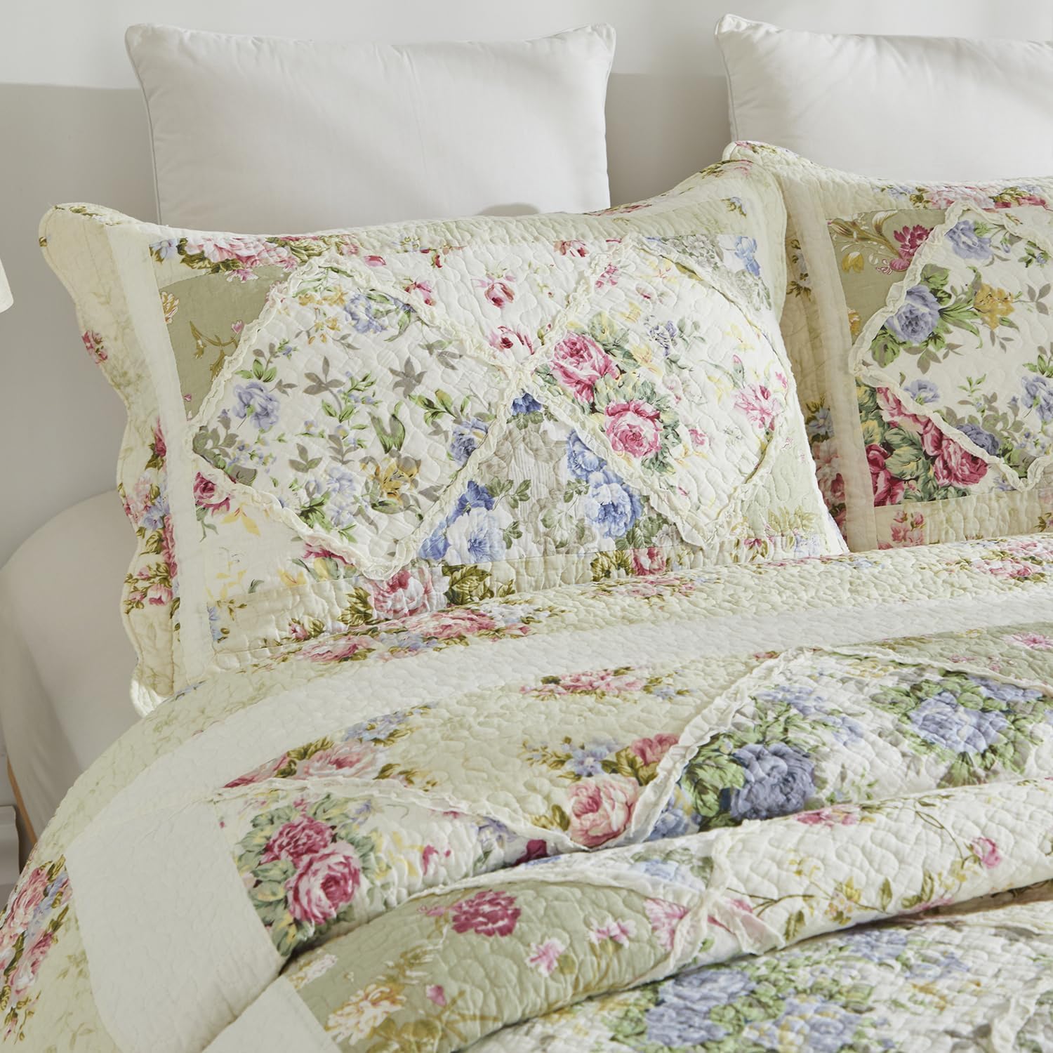 Brandream King Size Quilt Set Cotton Patchwork Quilts Country Rustic Rose Floral Coverlet Set 3-Piece - Image 6