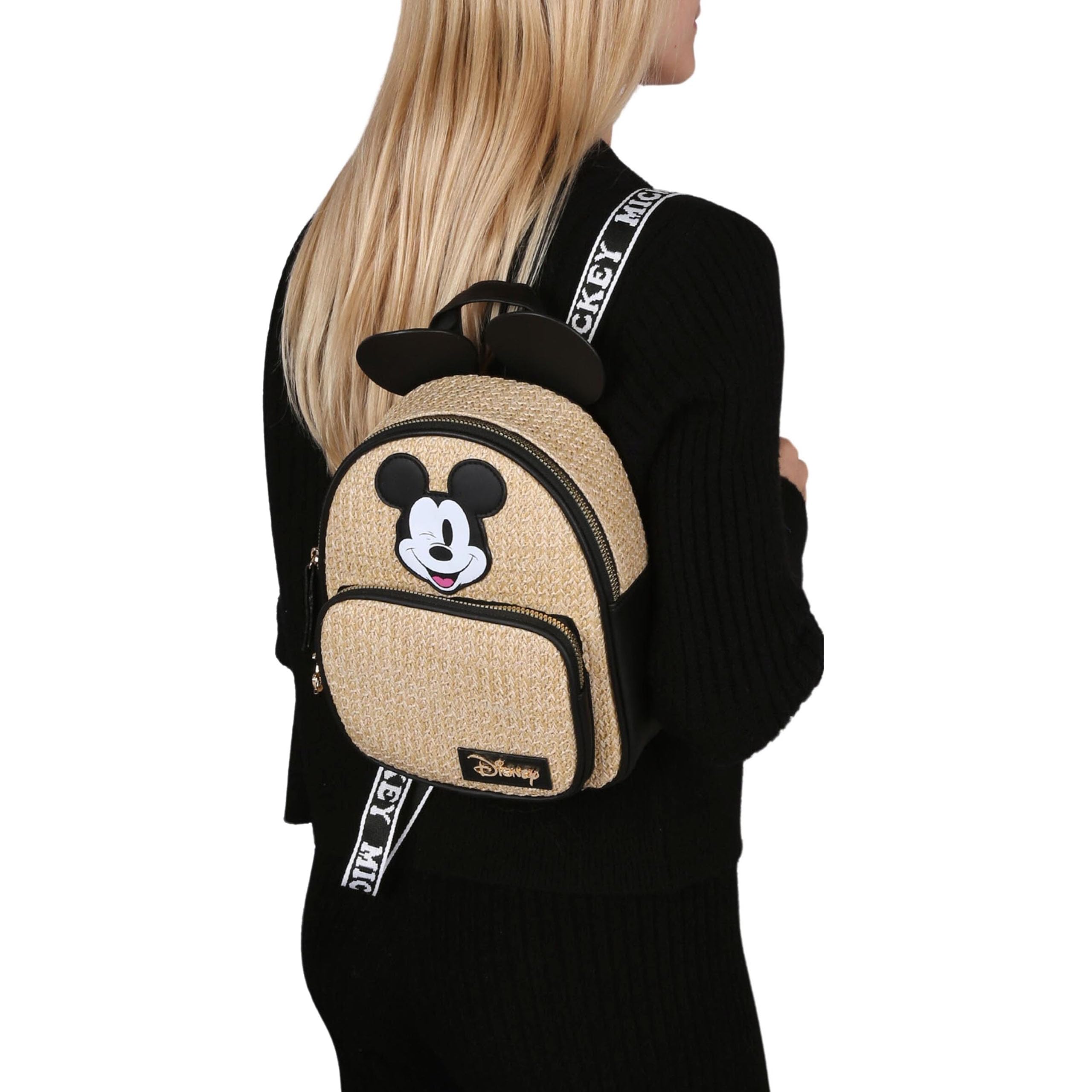 Mickey Mouse Disney Mochila urbana de mujer a cuadros, beige 25x8x21cm