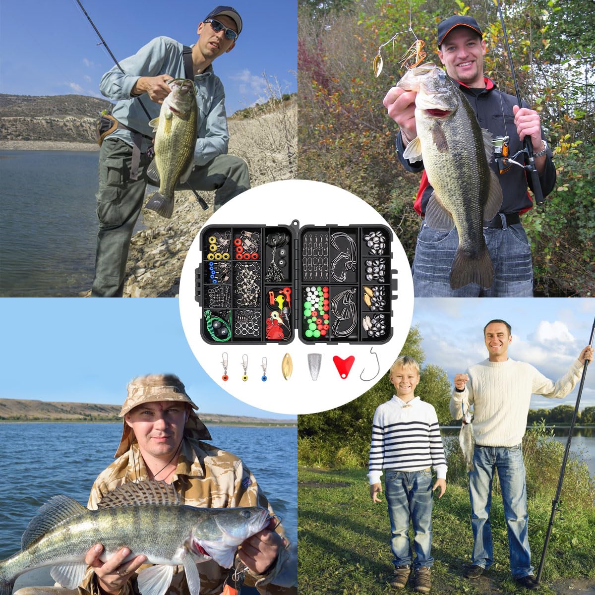 Vicloon Pesca Accessori, 191Pcs Pesca Girevoli Kit, 272Pcs Kit di Esche da Pesca Carp Fishing Tackle Box con Clip di Sicurezza, Ganci a manovella, Girevole Ganci Terminali Tubo Joblot Accessori