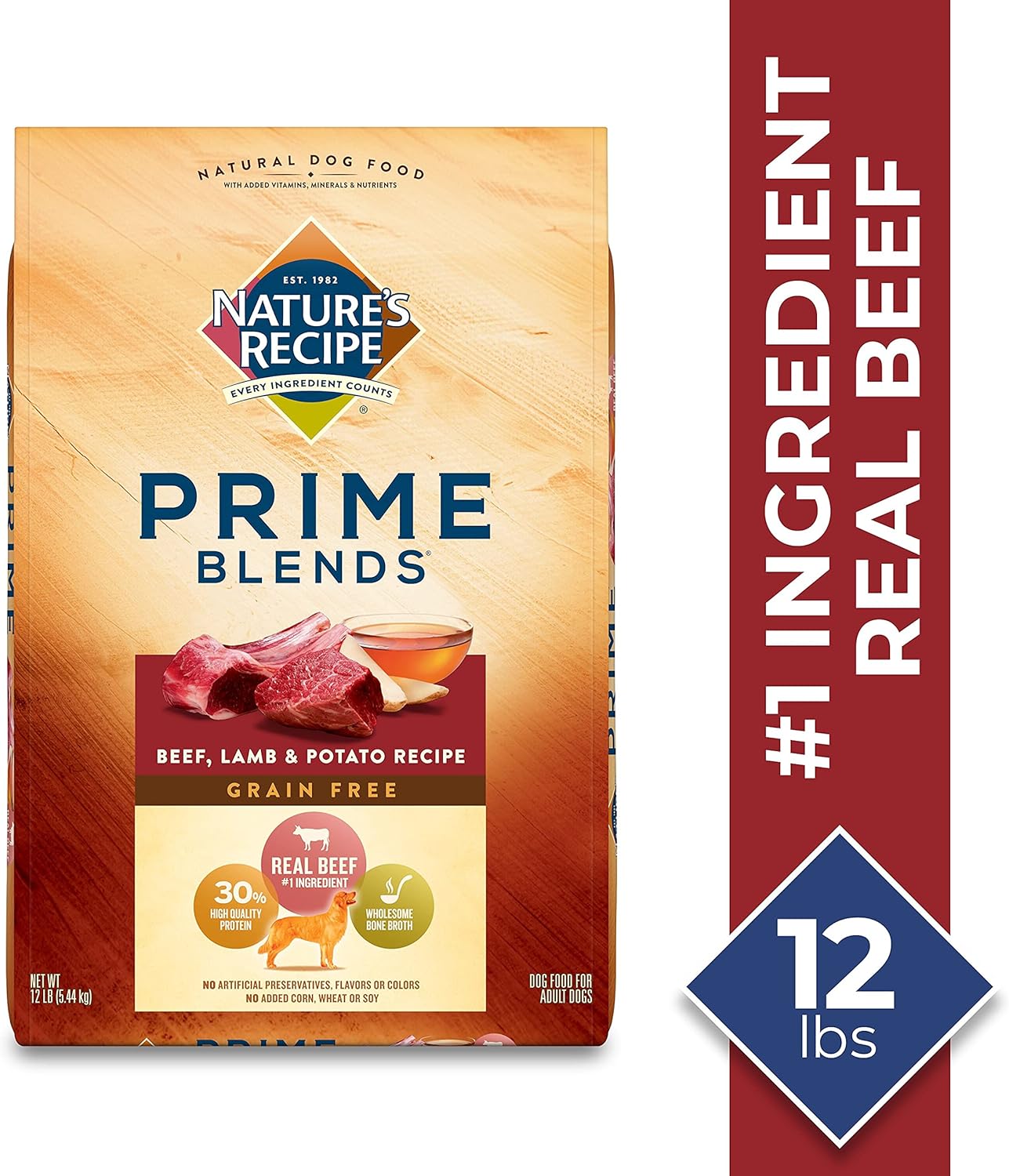 Nature's Recipe Prime Blends Dry Dog Food, Beef, Lamb & Potato Recipe, 12 Pound Bag, Grain Free : Pet Supplies