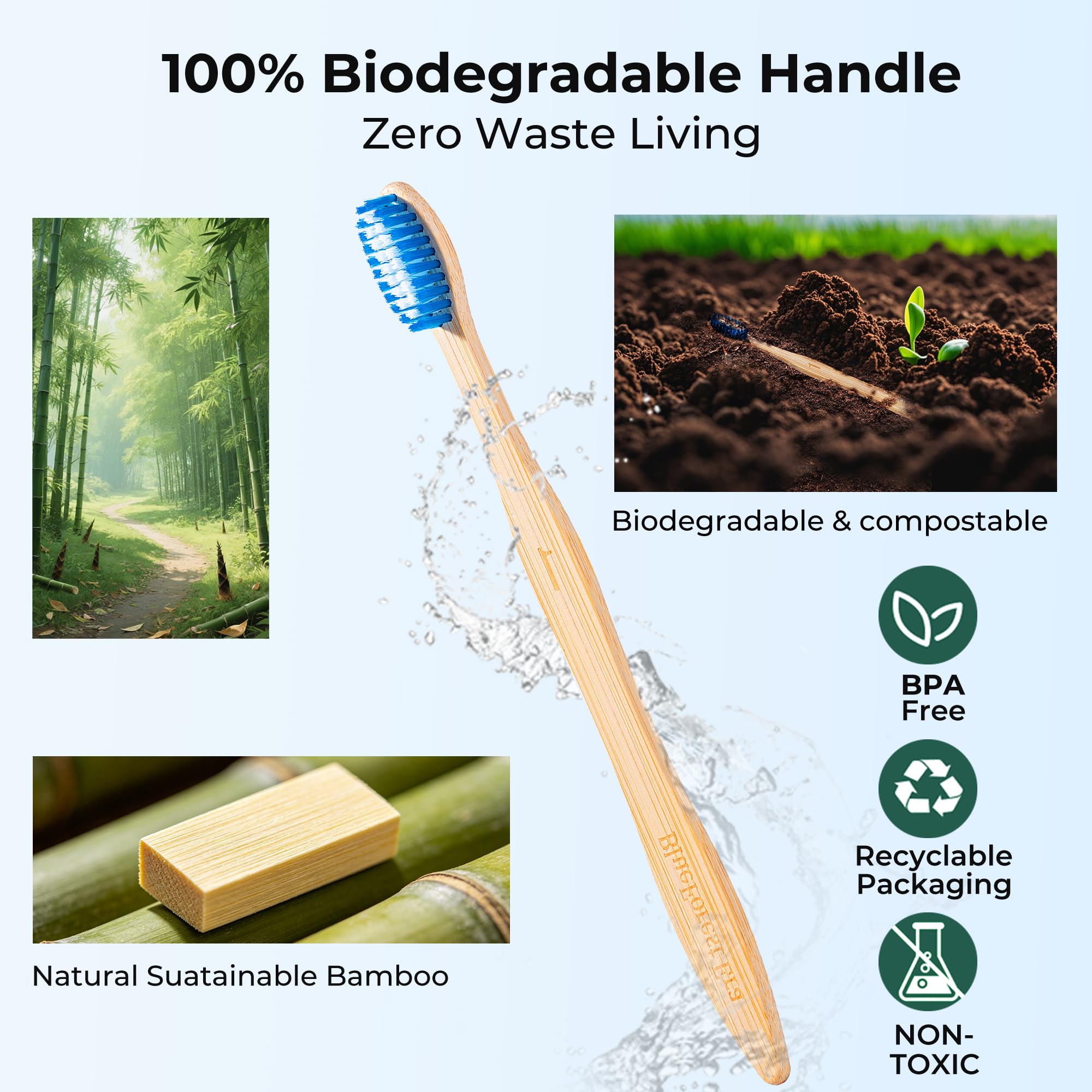Lot de 10 brosses à dents en bambou sans BPA, poils coniques doux à base de plantes, brosse à dents en bois naturel pour adultes, brosses à dents