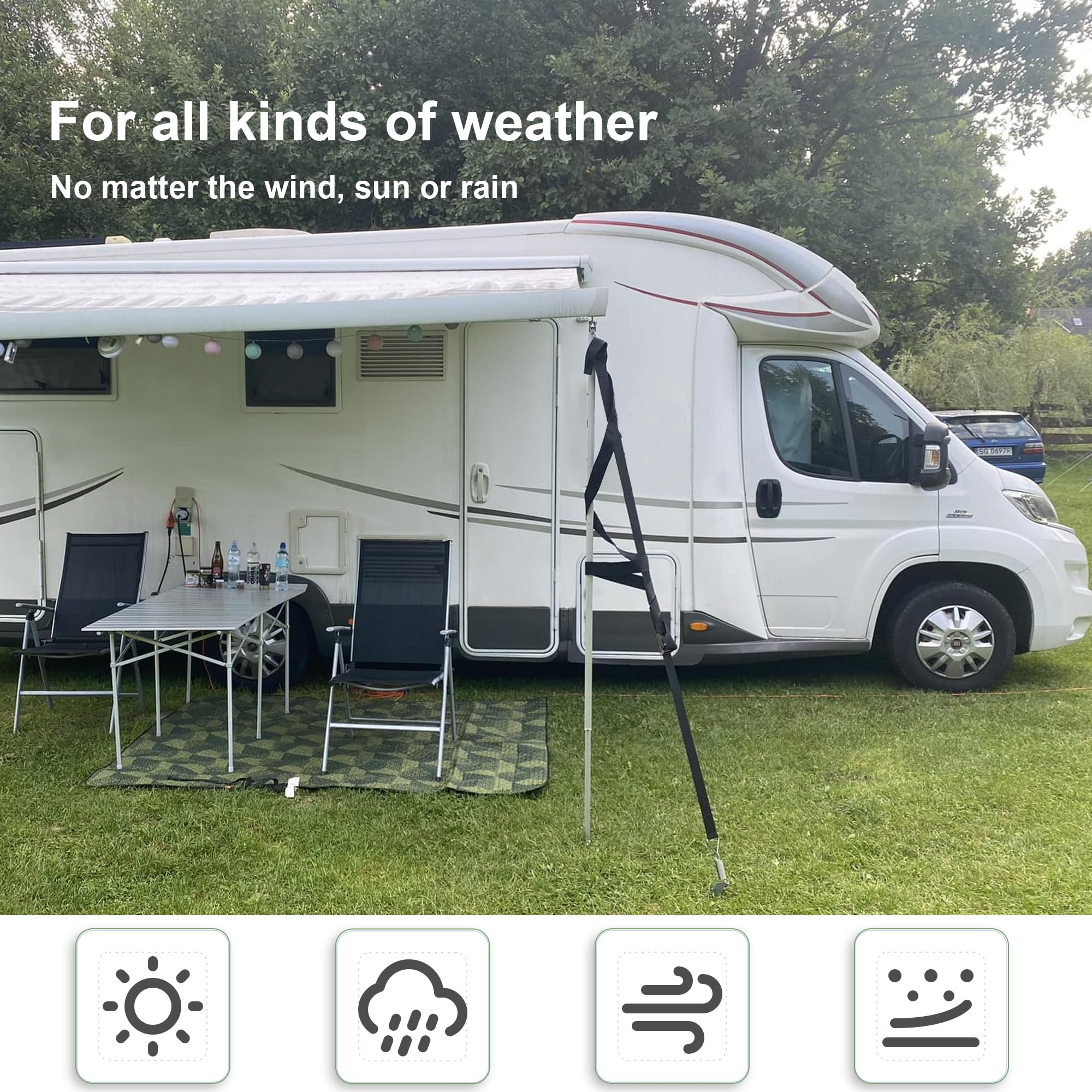 Storm Band - Juego de toldos con 4 Ganchos para Equipo de Autocaravana Thule Omnistor, Kit de Correa Lateral de sujeción de toldo con Correas, Accesorios para autocaravanas