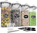 Wildone Food Storage Containers, Airtight Cereal Storage Containers for Sugar, Flour, Snack, Baking Supplies, Leak-proof with Black Locking Lids - Set of 4 (4L /135.3oz)