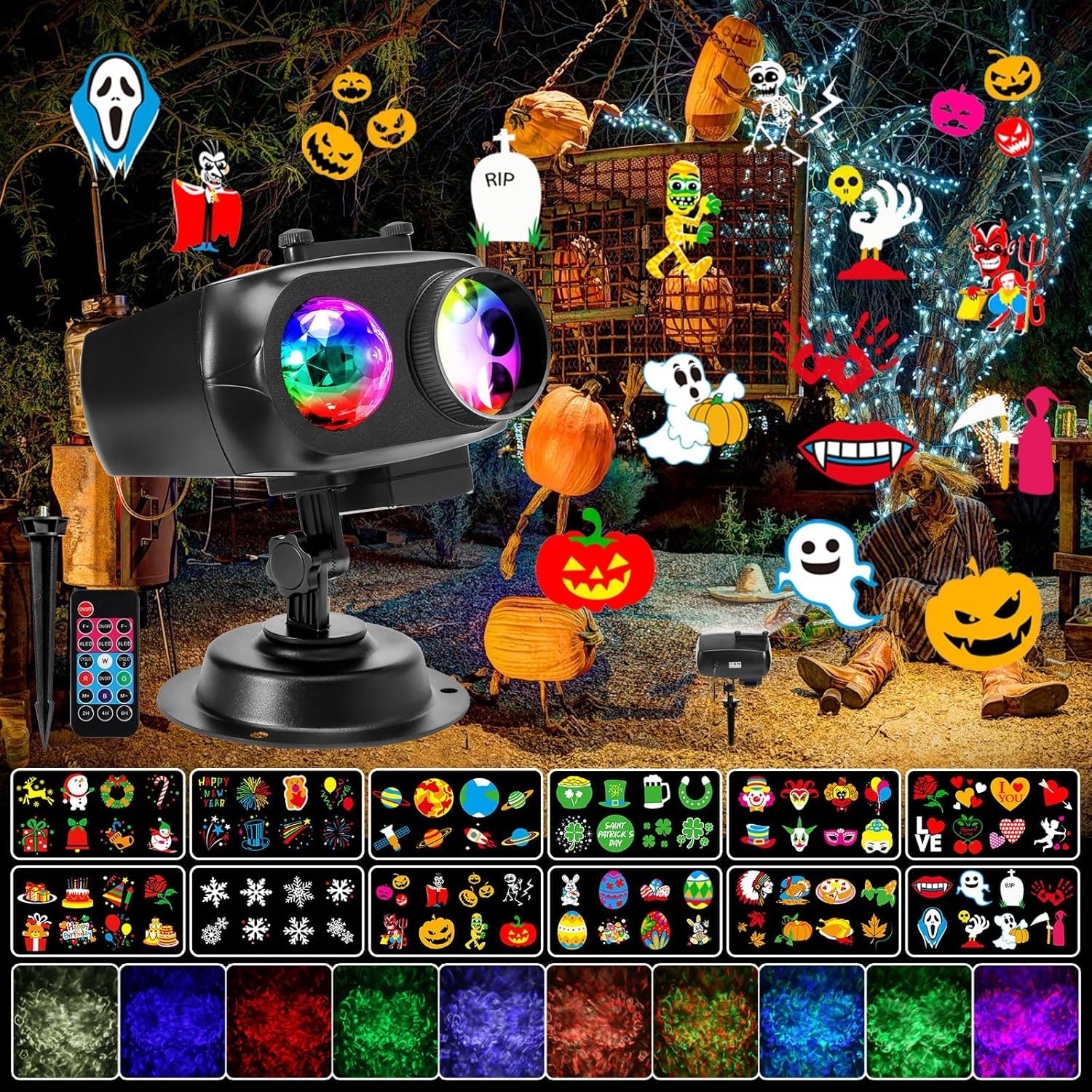 Projecteur Laser Extérieur 15W Avec 10 Diapositives Pour Noël Et Halloween - Télécommande Incluse - 9