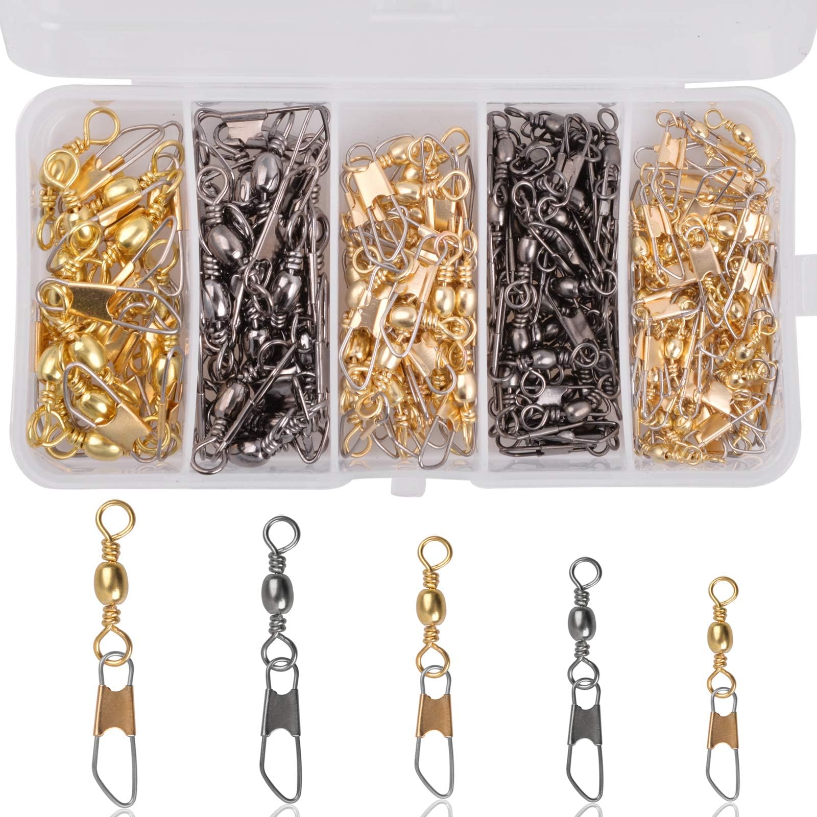 JSHANMEI Fishing Swivels Snaps Rolling Barrel Swivels with Safety Snap High Strength Freshwater Saltwater Fishing Snap Swivels Fishing Tackle Accessories Lure Line Connector