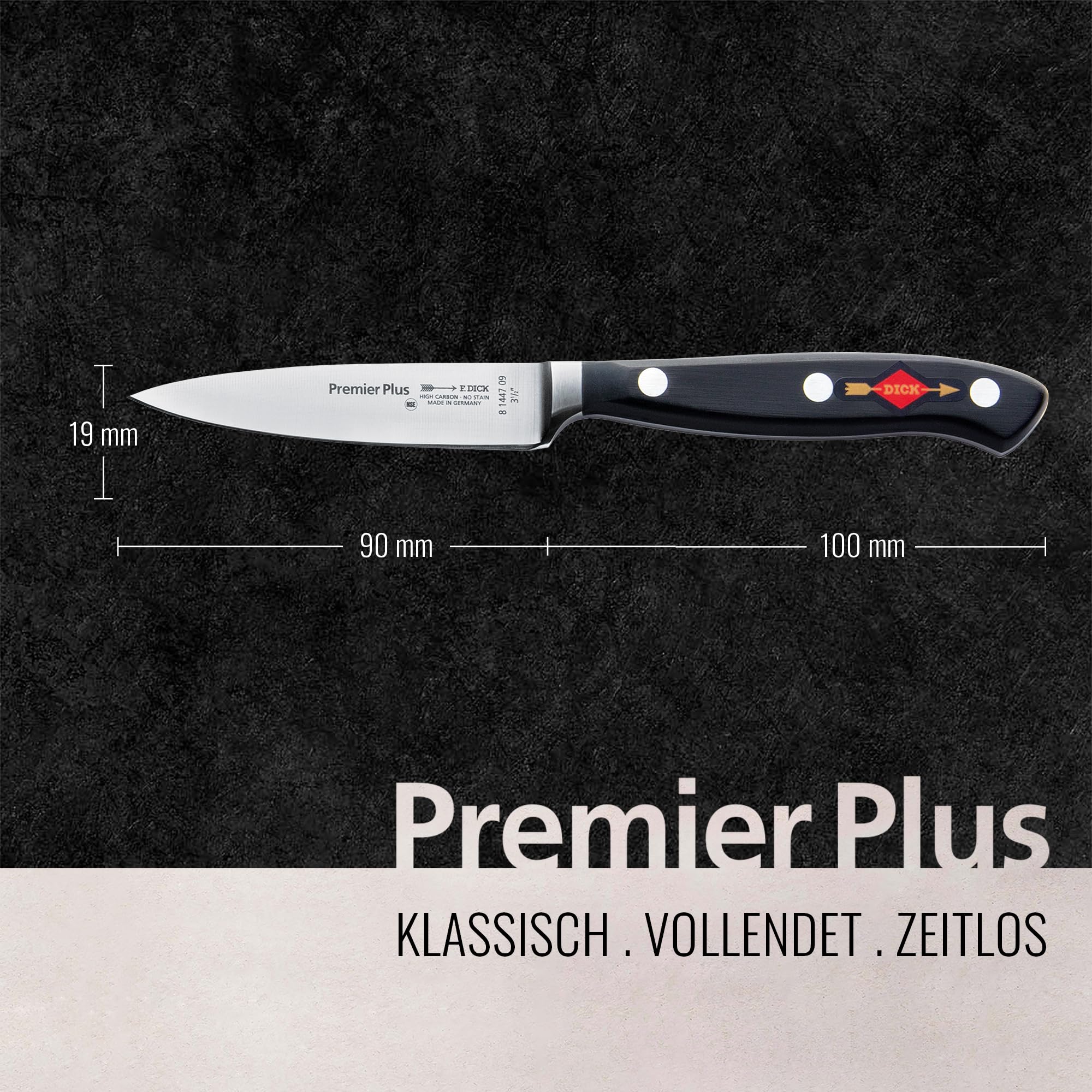 F. DICK Officemesser, Premier Plus (Messer mit Klinge 9 cm, X50CrMoV15 Stahl, nichtrostend, 56° HRC) 8144709