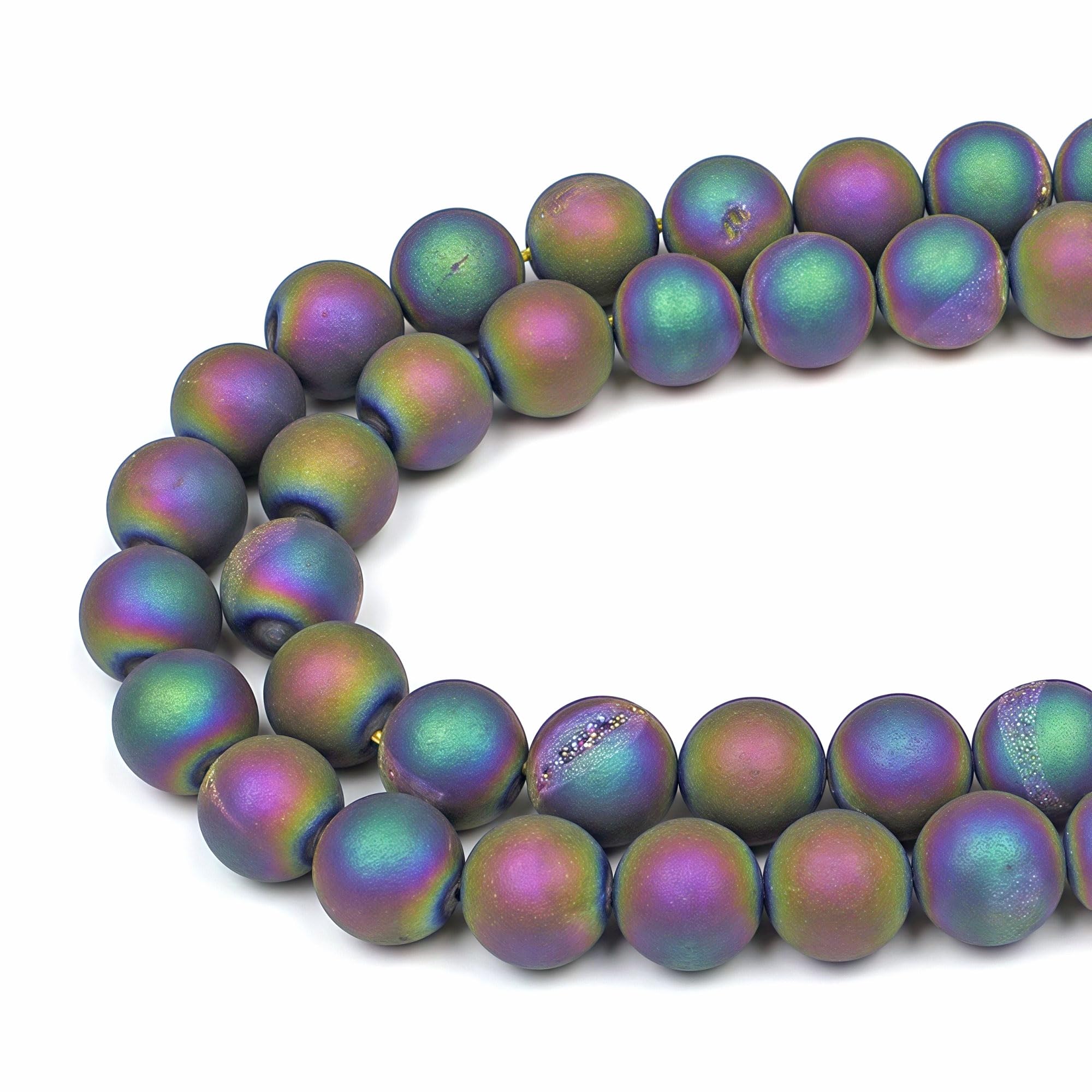 MJDCB Natural Round Stone Beads 12mm Rainbow Druzy Agate Loose Gemstone Beads for Jewelry Making Bracelet Necklace 32pcs
