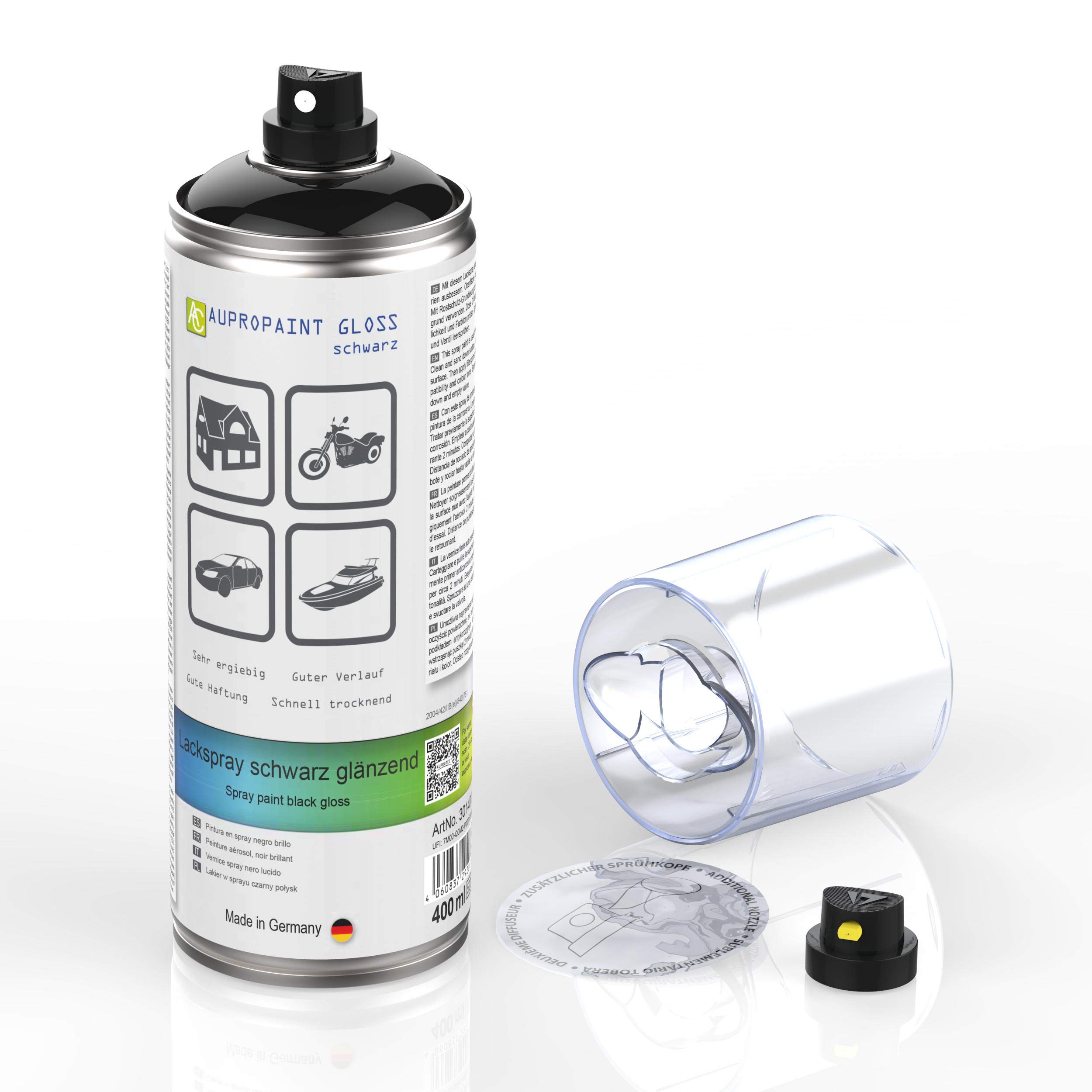 Aupropaint Gloss - Spray de pintura en aerosol para coche, 3 x 400 ml + 1 mango de pistola original