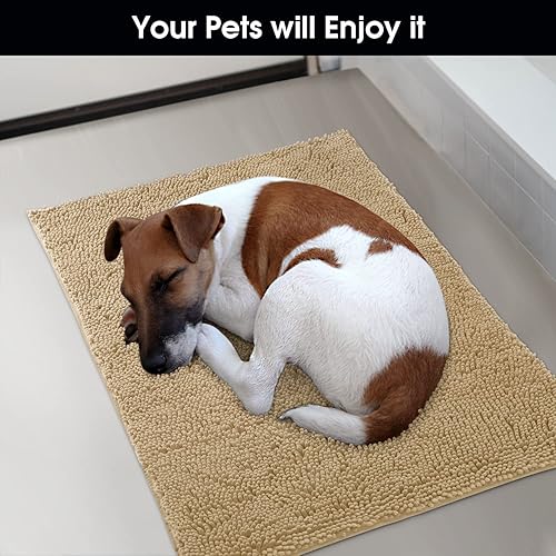 Miniatura 7 de HOMEIDEAS Tapete de felpilla absorbente para interiores, 24 x 36 pulgadas, tapete lavable para zapatos fangosos y patas, tapete interior