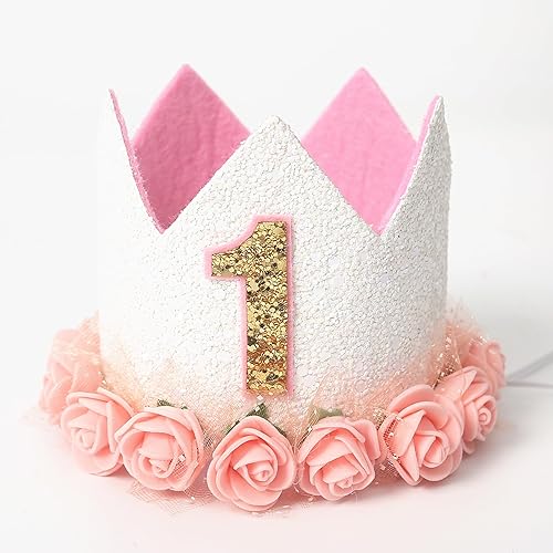 Miniatura 1 de Corona de flores para el primer cumpleaños del bebé, sombreros de fiesta de cumpleaños con temática floral, corona de primer cumpleaños con flores,