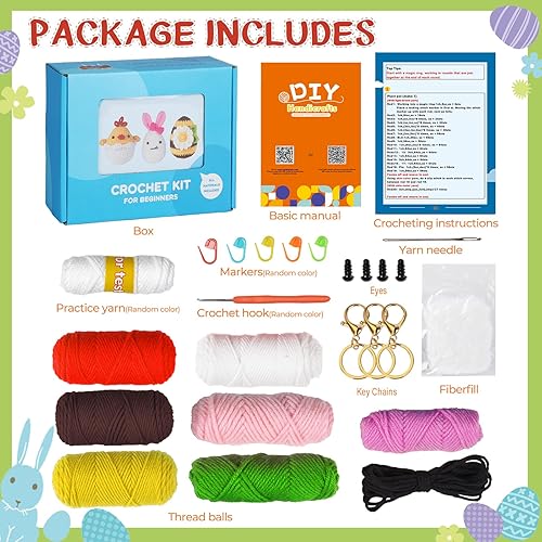 Miniatura 4 de FITNISSFTW Kit de ganchillo de Pascua para principiantes, huevo de conejo de Pascua, huevo de abeja y huevo de pollo con tutoriales en video paso a