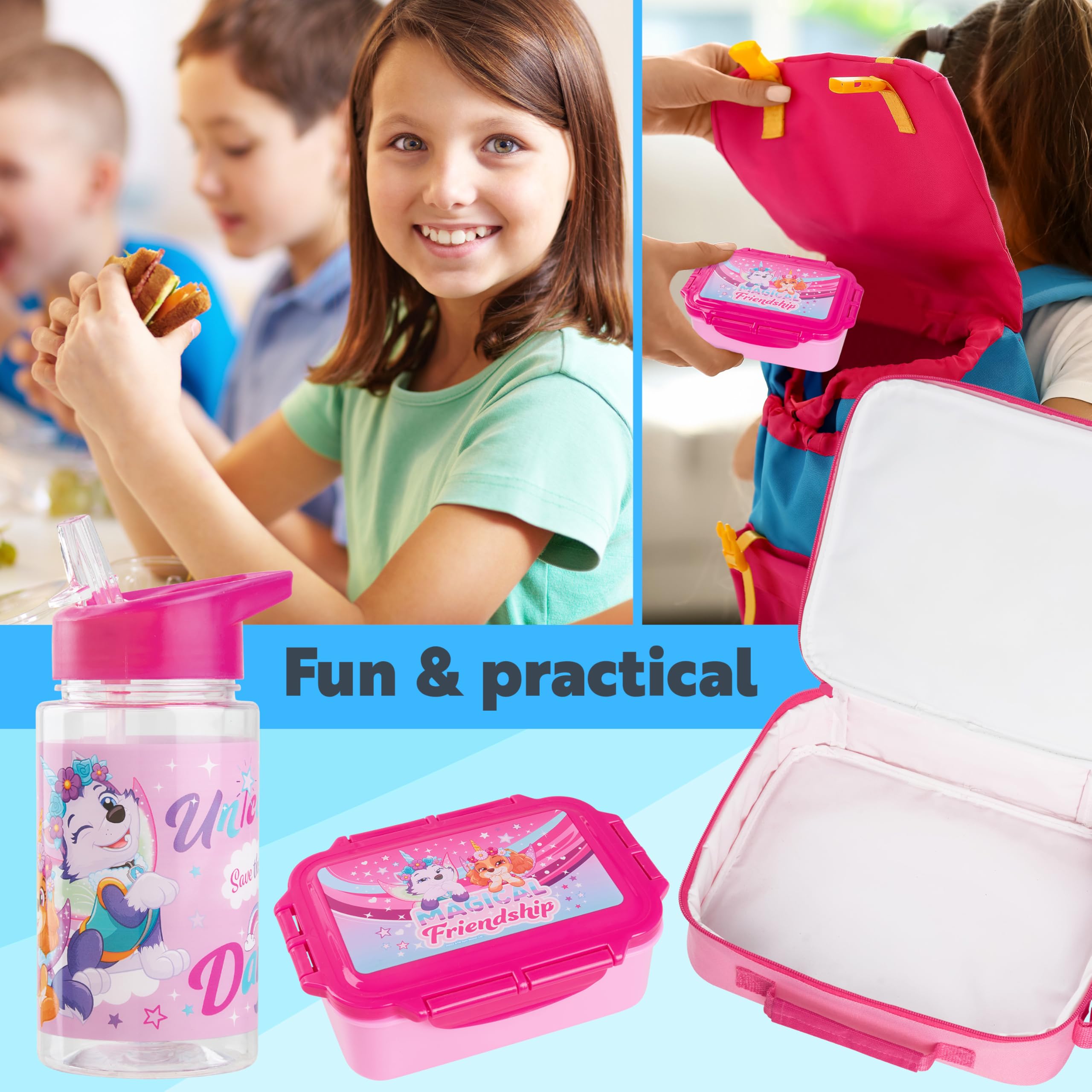 Get Trend Paw Patrol Brotdose Set mit Kühltasche Wasserflasche Lunchbox Kinder Isoliertasche mit Flasche Schule Kindergarten Picknick Mädchen Jungen (Rosa Paw Patrol)