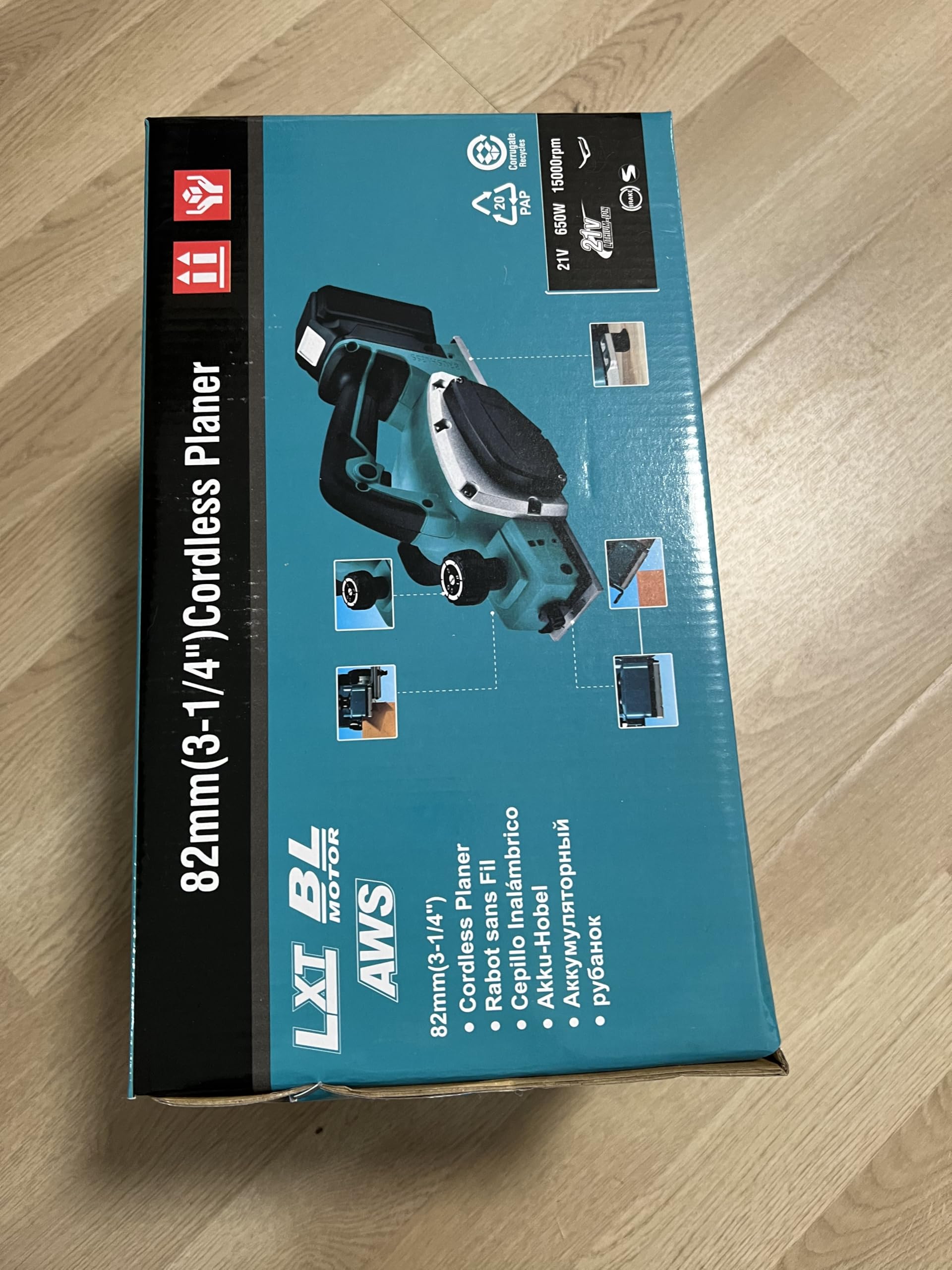 Accuschaaf, compatibel met Makita 18 V accu, professionele 18 V accu, schaaf, handschaaf, elektrische schaaf, schaafbreedte 82 mm, spaandiepte 2 mm, 16500 tpm, schaafmachine, houtschaafmachine (zonder