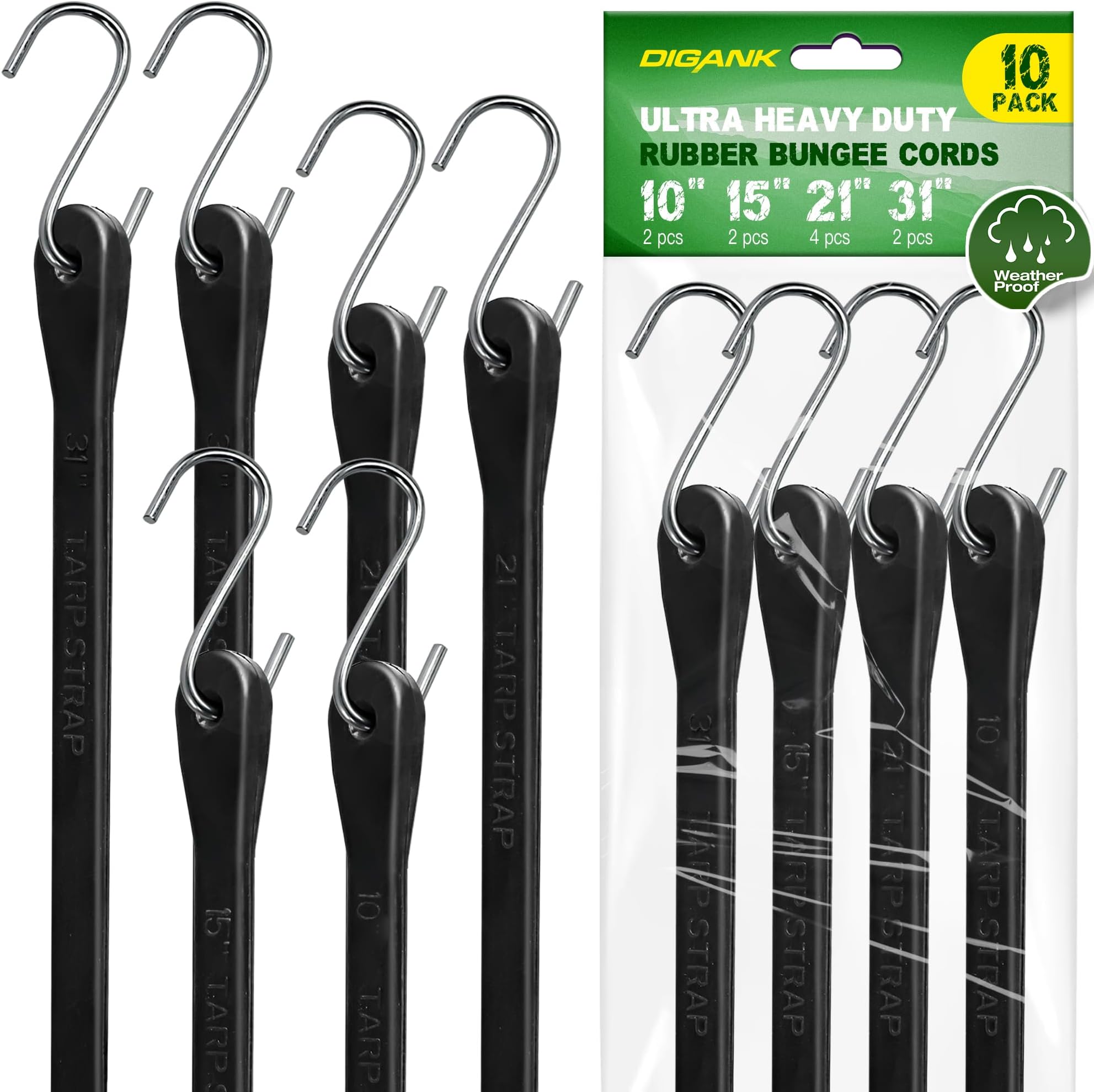50 Pack Heavy Duty Bungee Cords - 21 Inch, 185 Lb Capacity, EPDM Rubber With Steel S Hooks - View #7