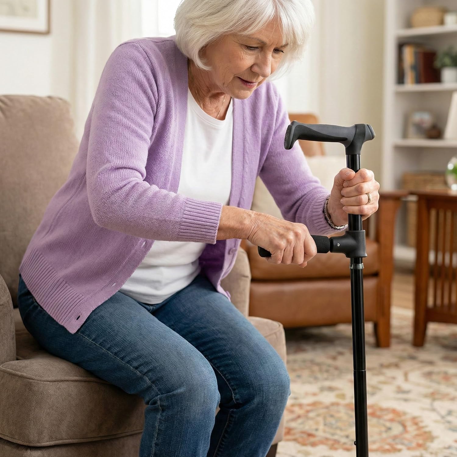 Walking Cane for Men & Women,Foldable,Adjustable,Self Standing Cane with Second Handle,350lbs Heavy Duty,All Terrain,Collapsible Walking Sticks for Seniors & Adults