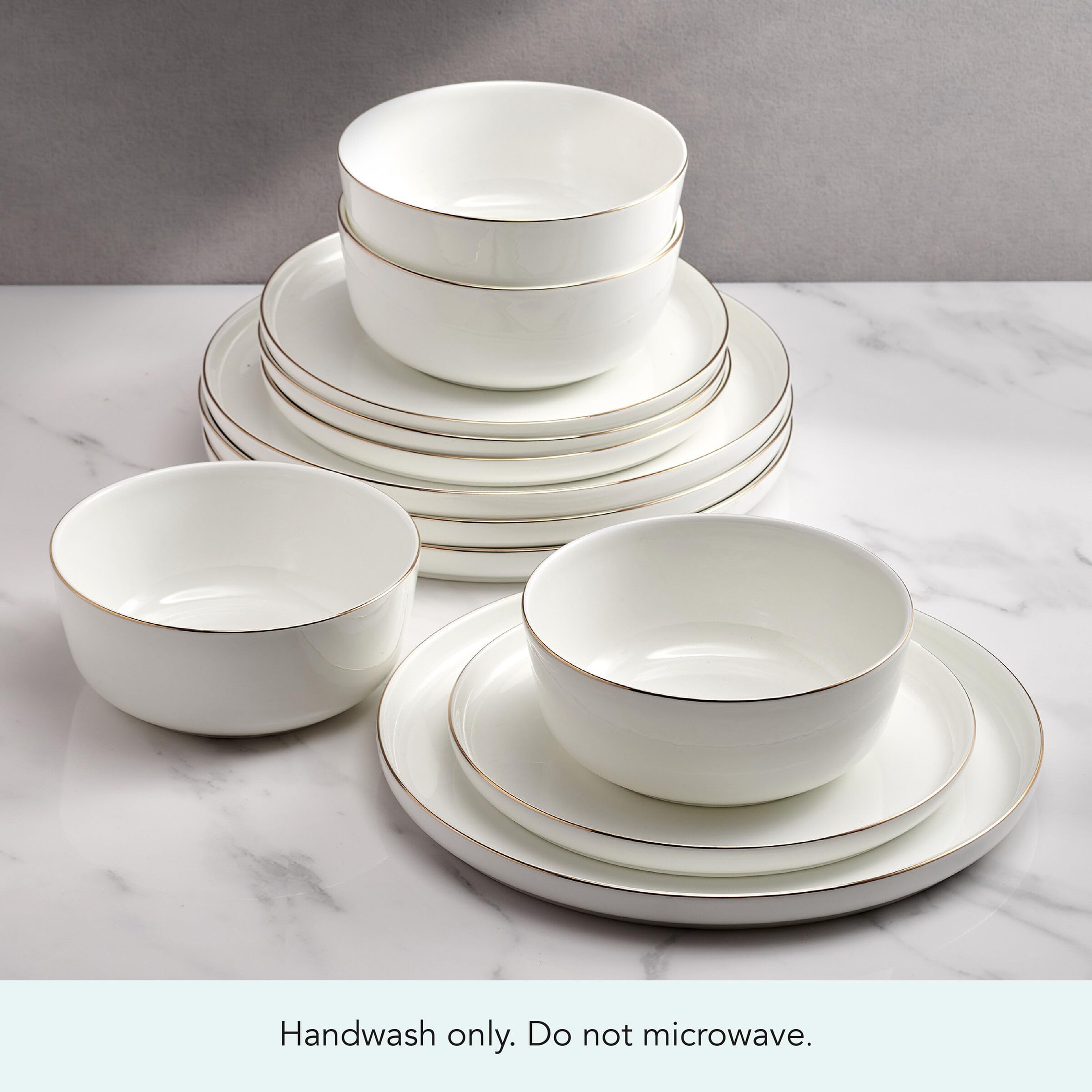 Mikasa Samantha Gold Bone China - Vajilla de 12 piezas, resistente a las astillas, para 4