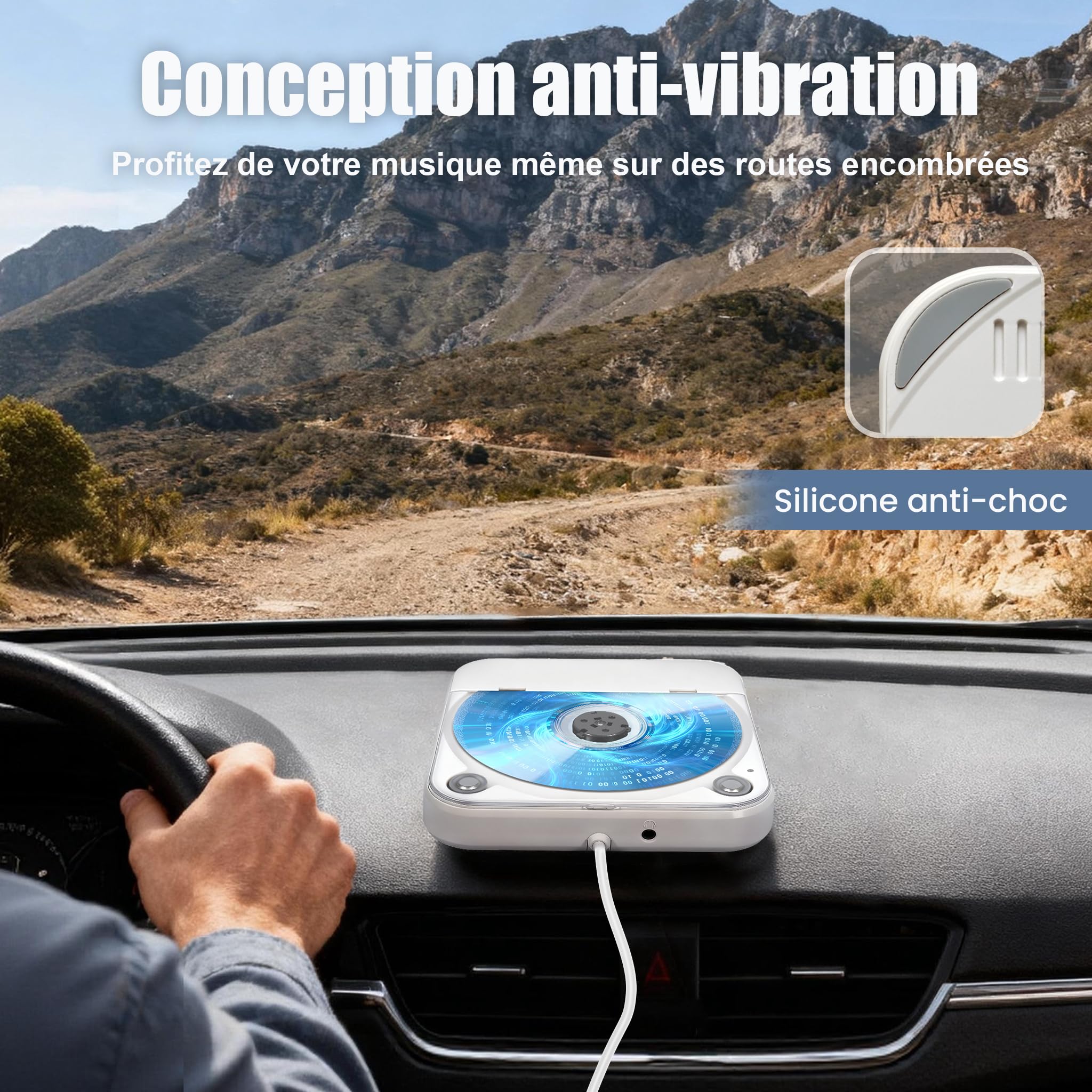 Lecteur CD pour Voiture avec Protection Antichoc en Silicone – Lecteur CD Portable Externe avec USB Rallonge CD Player Voiture pour PC TV Haut-parleurs Externes