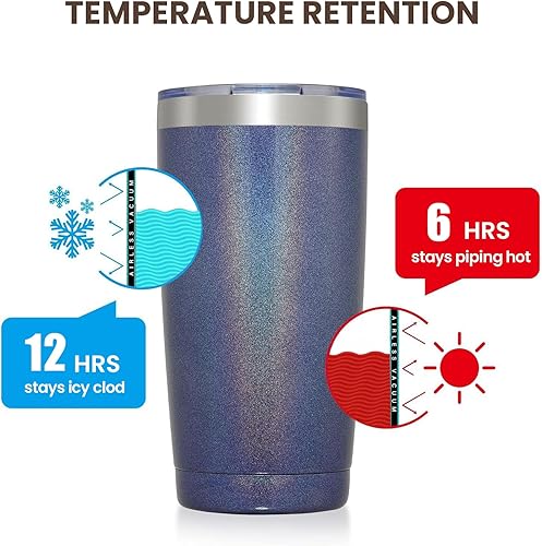 Miniatura 6 de Meway Juego de 4 vasos de 20 oz, de acero inoxidable, aislado al vacío, con tapa y popote, recubrimiento en polvo, brillante, azul marino arcoíris,