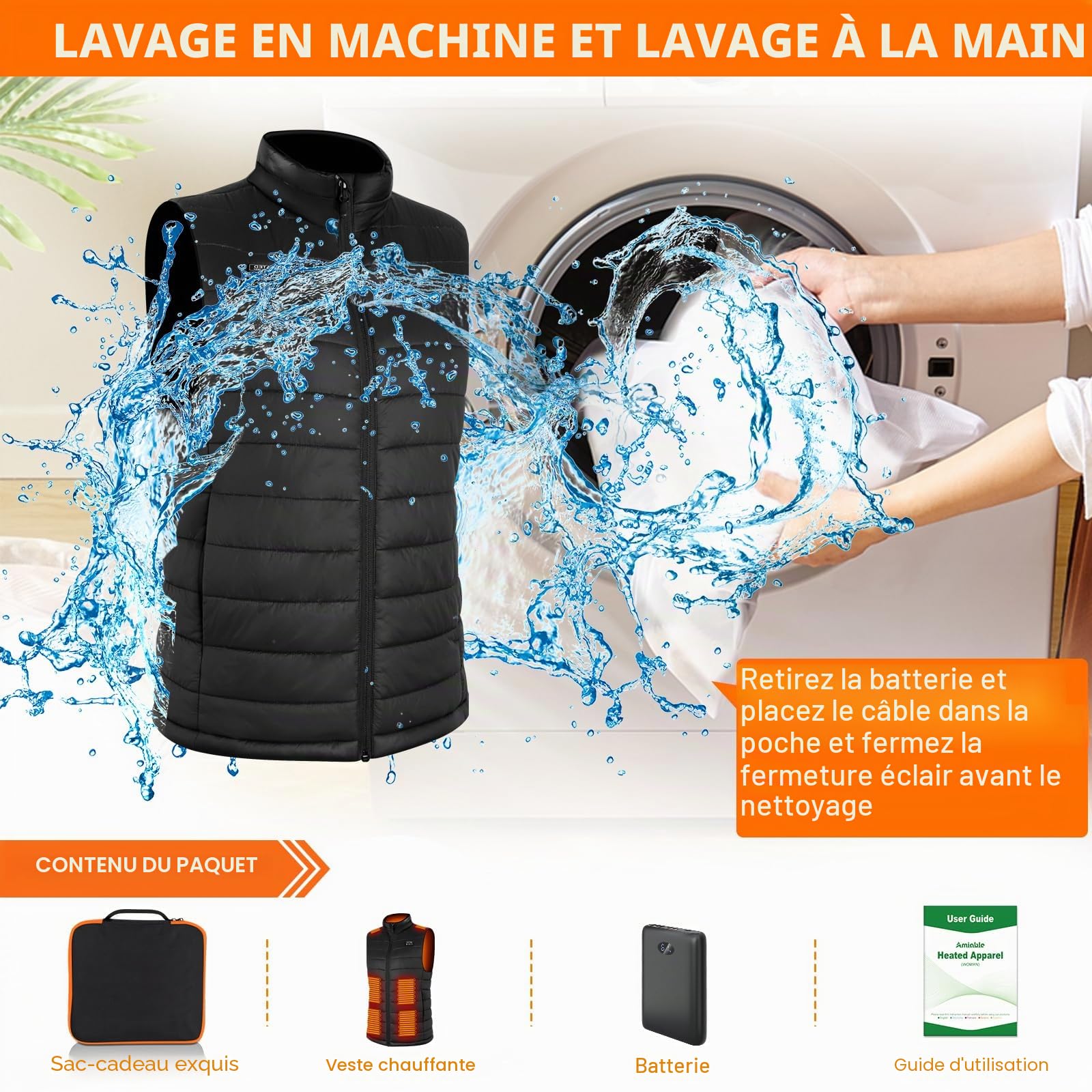 Amiable Gilet Chauffant Femme,Veste Chauffante avec 10000mAh Batterie Incluse,Gilet Chauffant Electrique avec 15 Zones,pour Moto Pêche Ski Activités de Plein Air